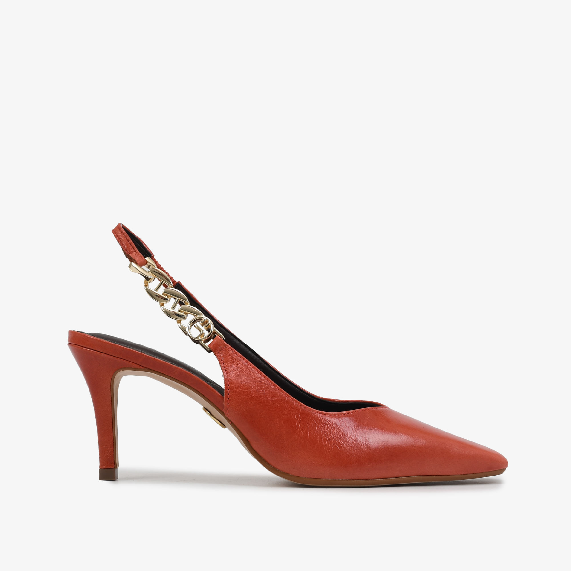 Slingback Laranja Lírio Dourado Couro Caseinado