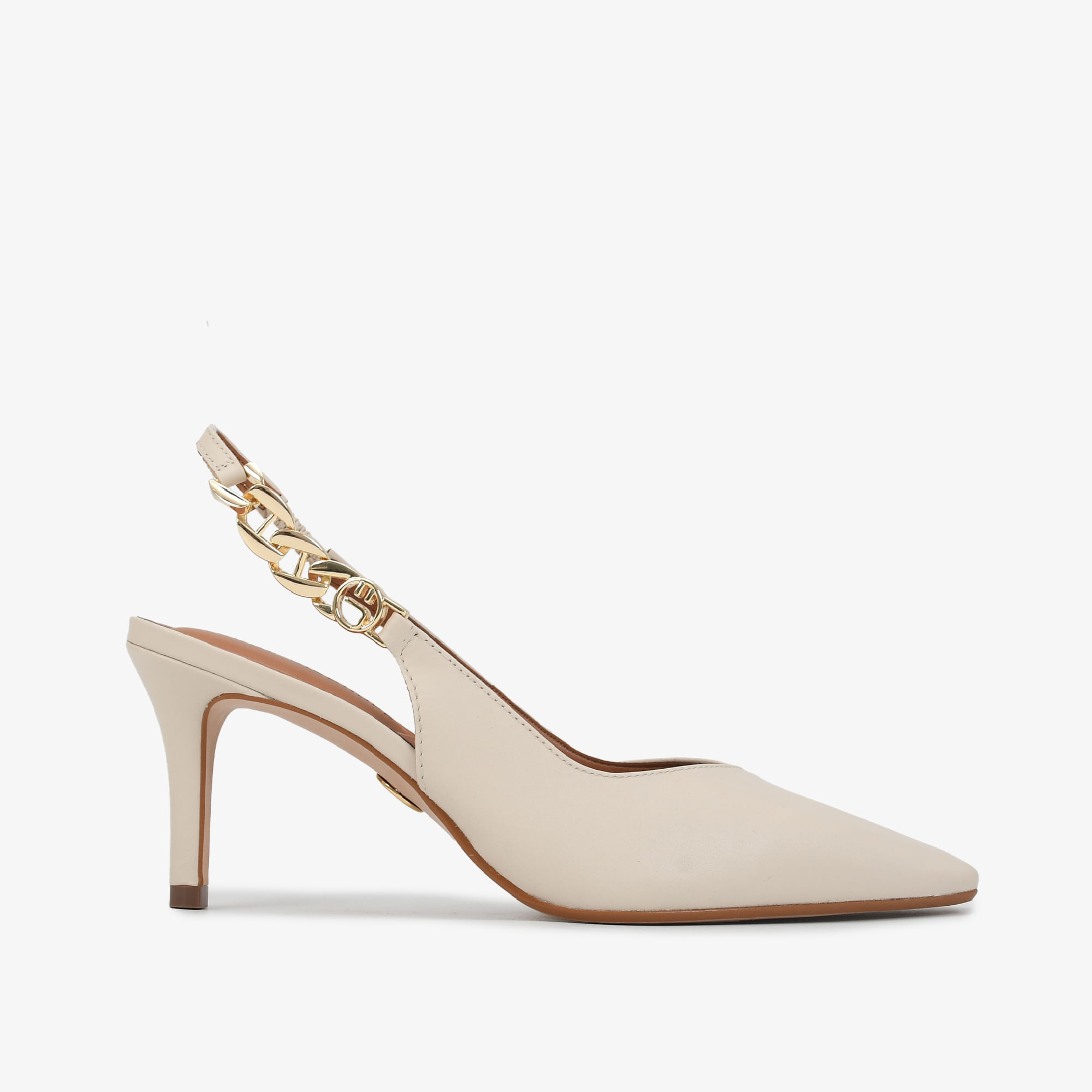 Slingback Off White Dourado Couro