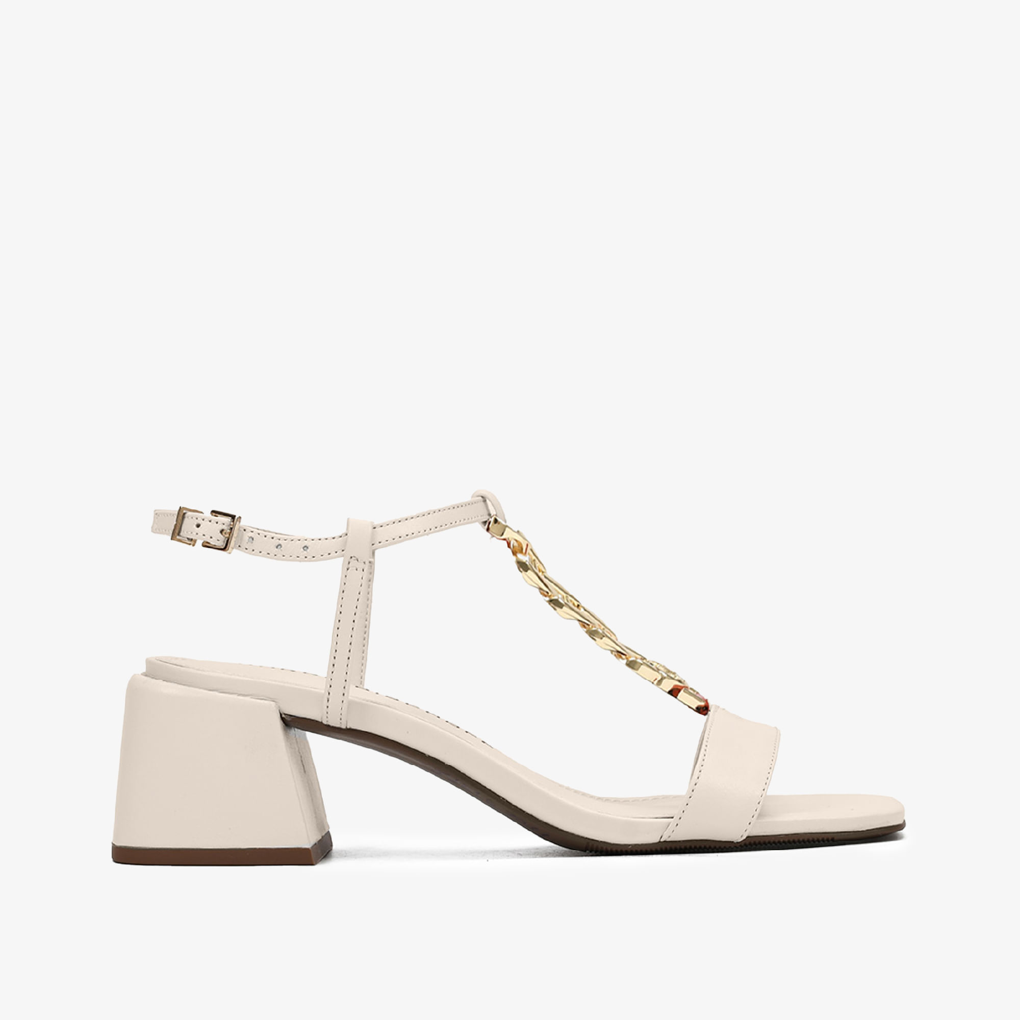 Sandália Salto Bloco Off White Couro