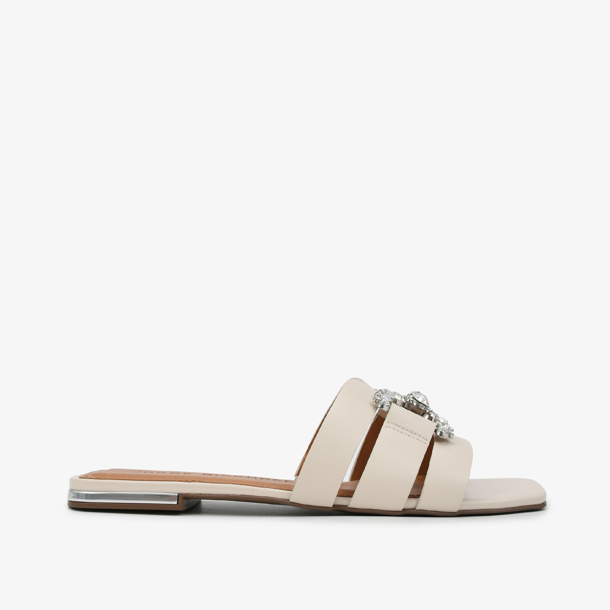 Slide Pedraria Off White Couro