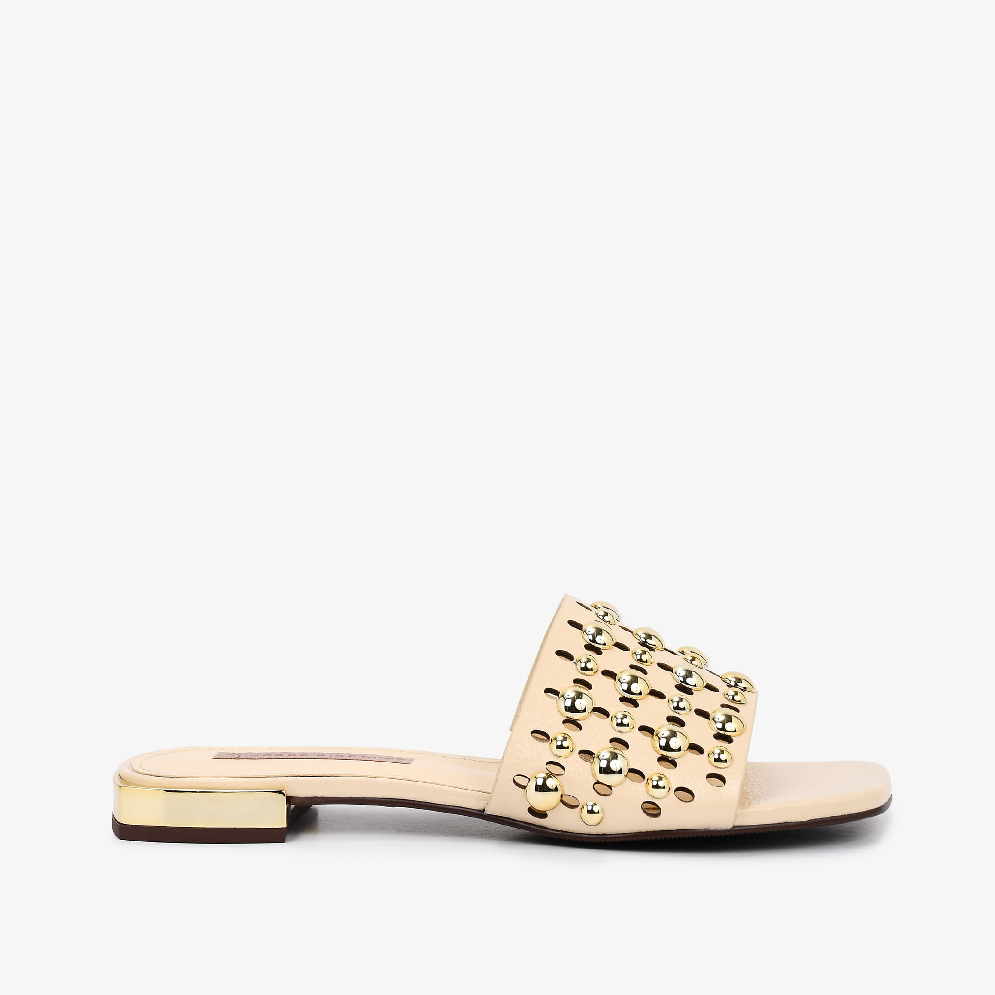 Slide Tachas Off White Couro