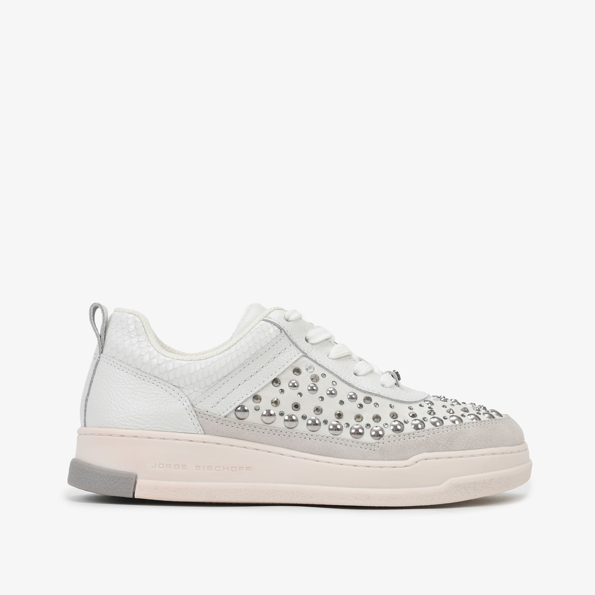 Tênis Tachas Branco Cinza Couro