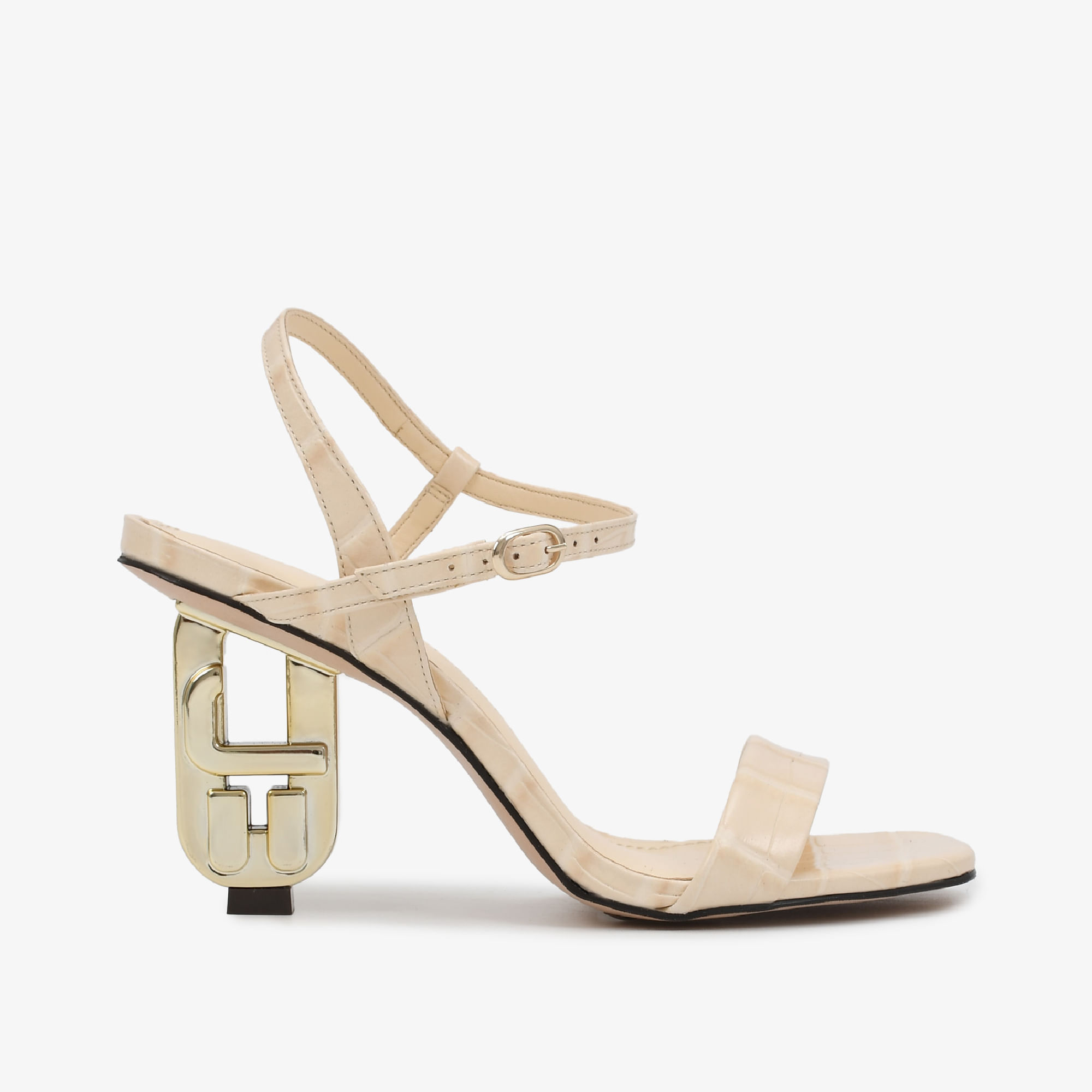 Sandália Off White Salto Exclusivo JB Heel Couro Crocco