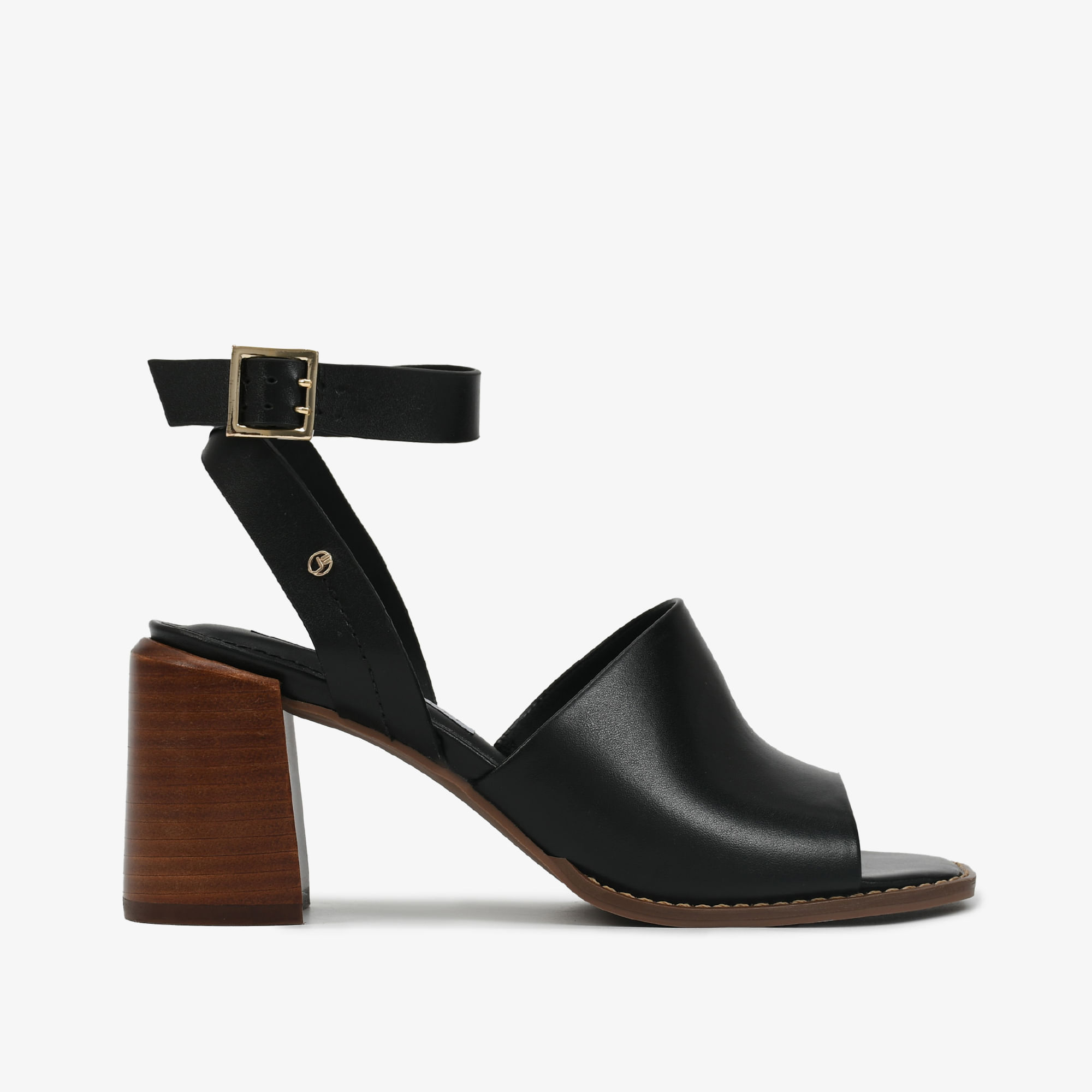 Sandália Salto Bloco Preto Couro