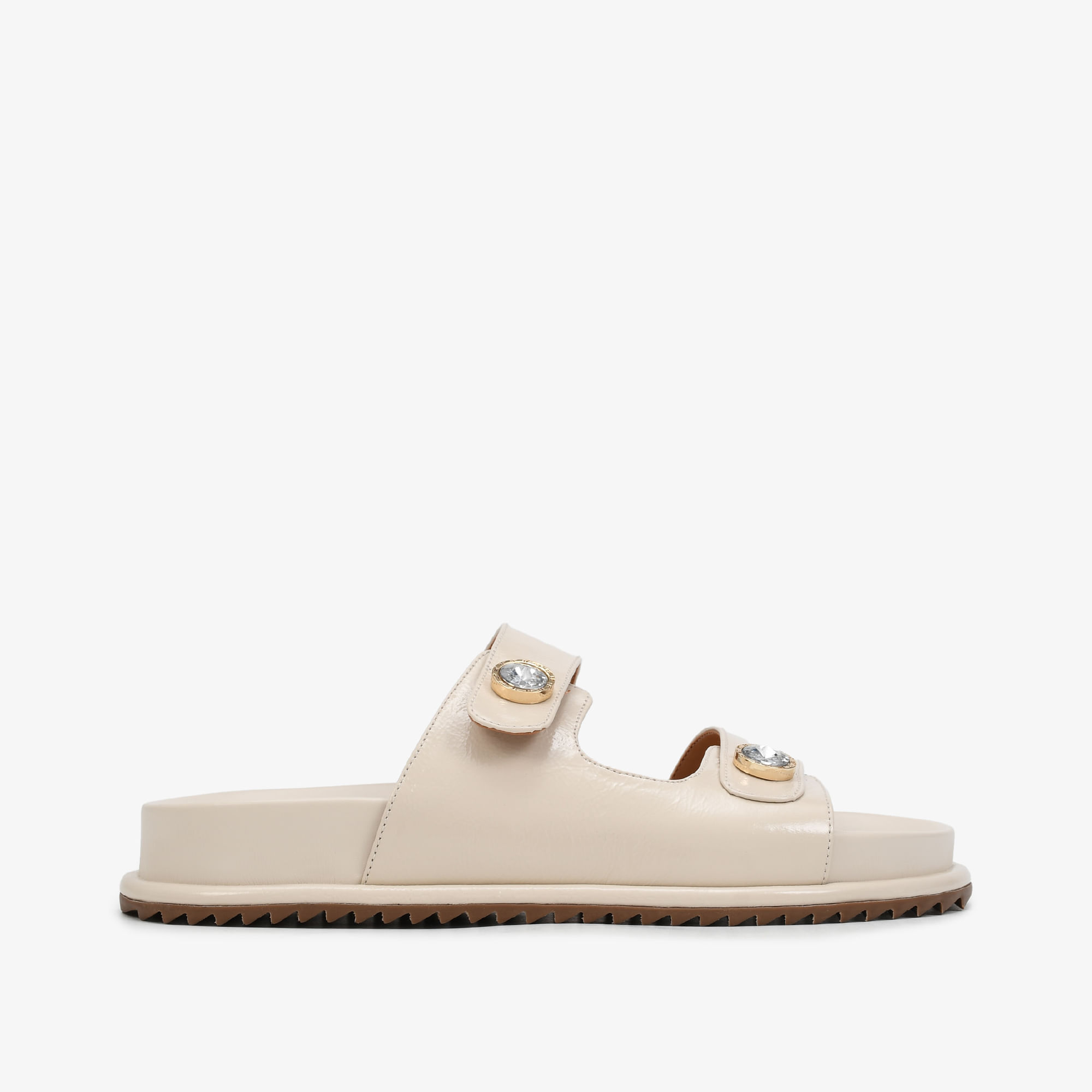 Slide Tratorado Off White Couro