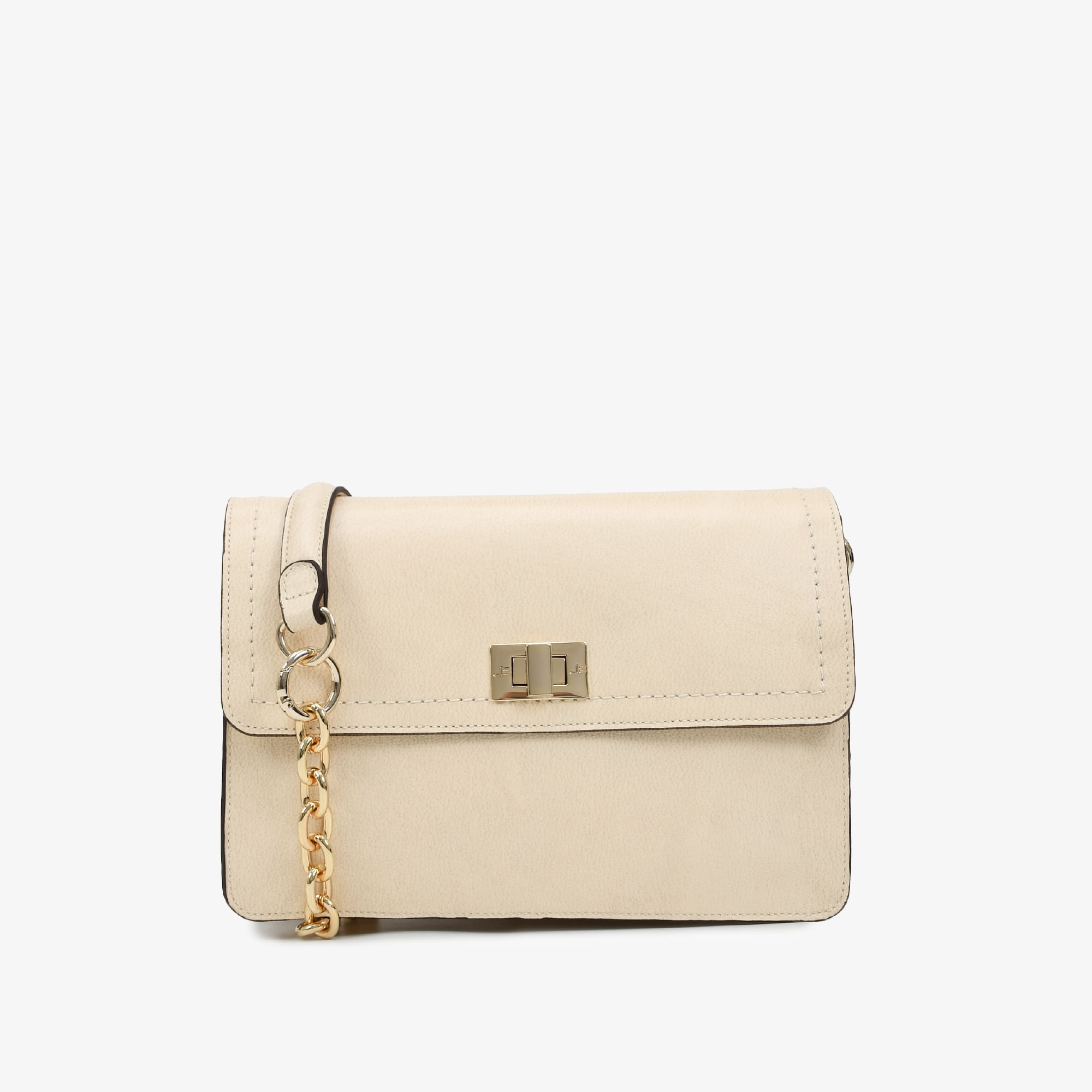 Bolsa Transversal Off White Couro