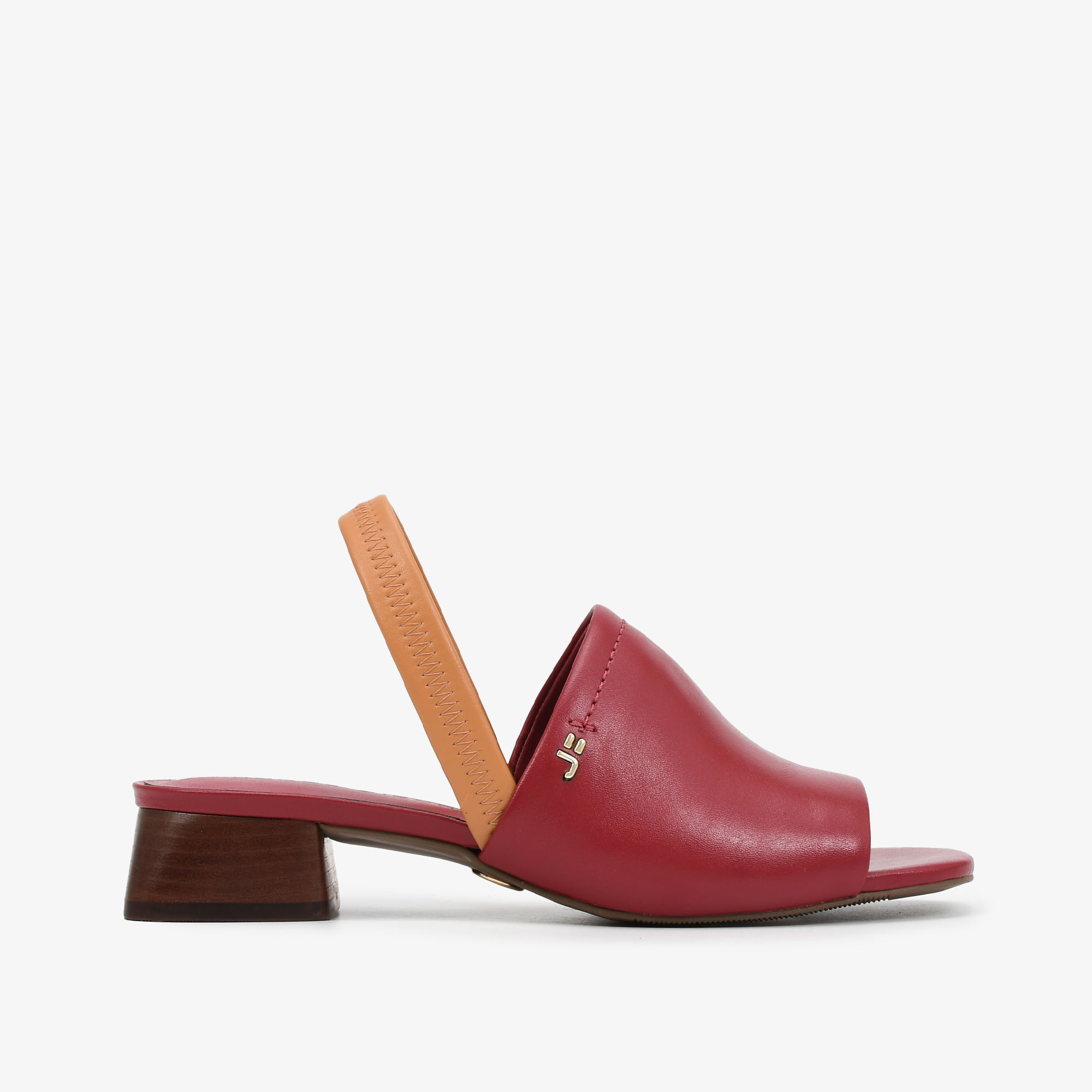 Sandália Salto Bloco Vermelho Couro