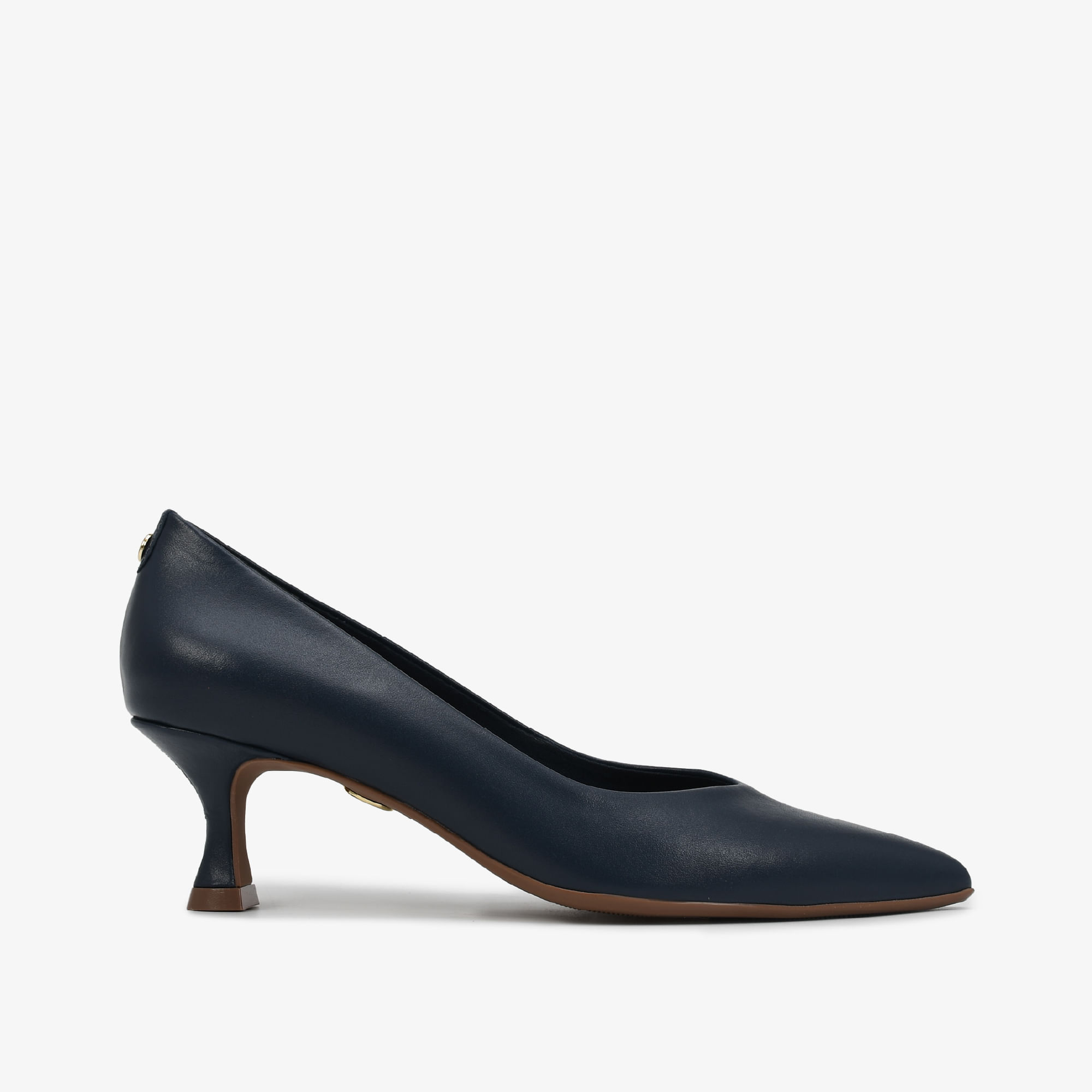 Scarpin Bico Fino Azul Marinho Couro
