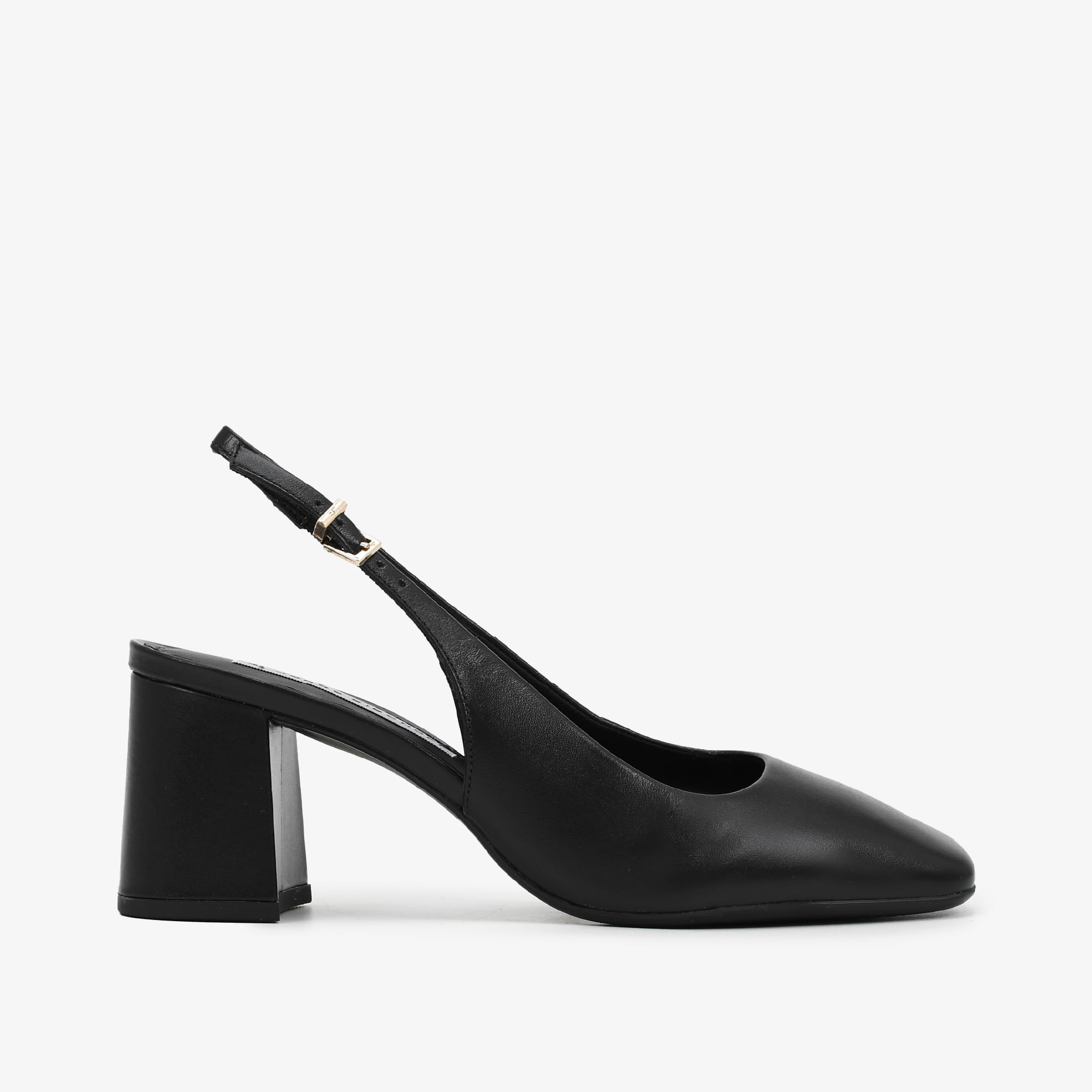 Slingback Salto Bloco Preto Couro