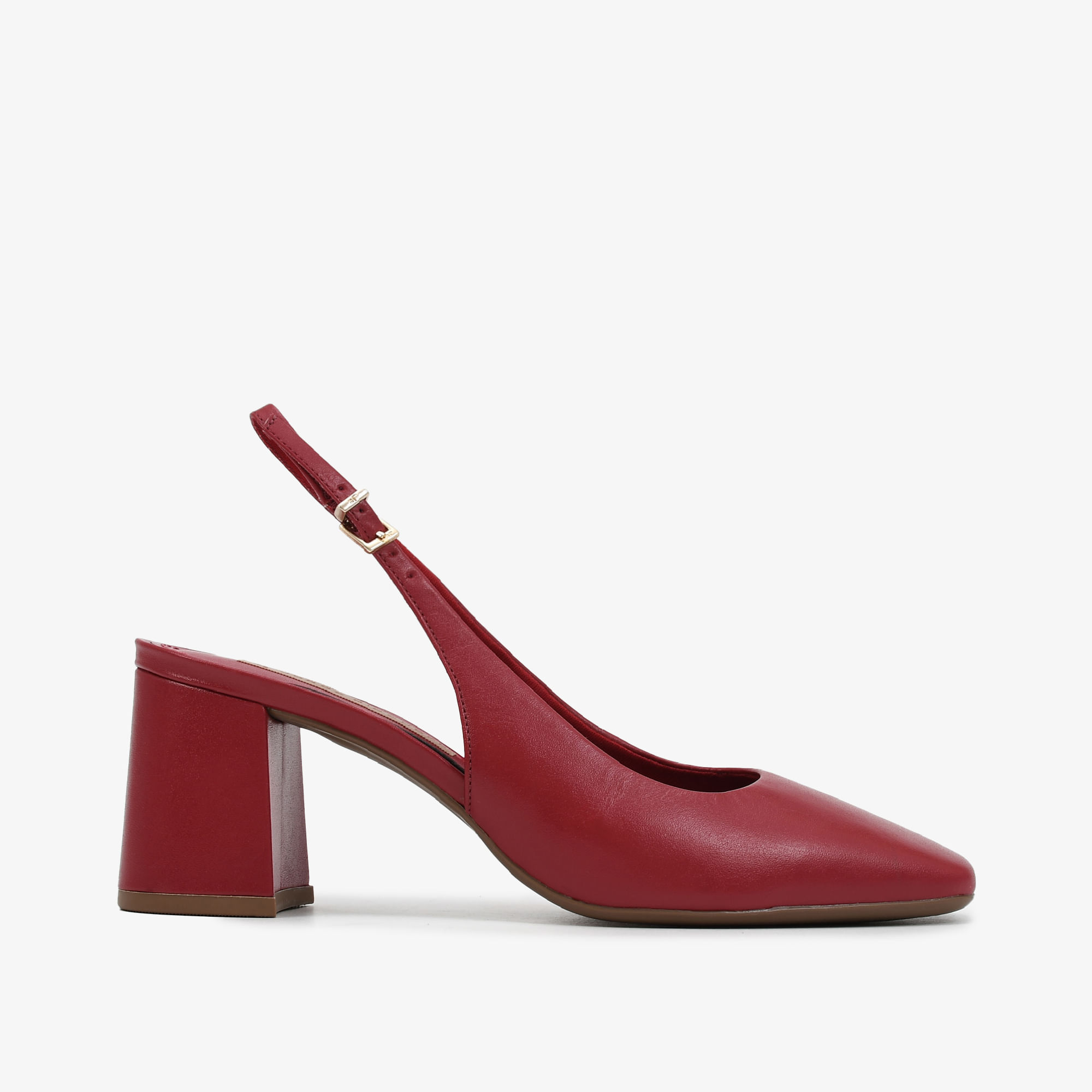 Slingback Salto Bloco Vermelho Couro