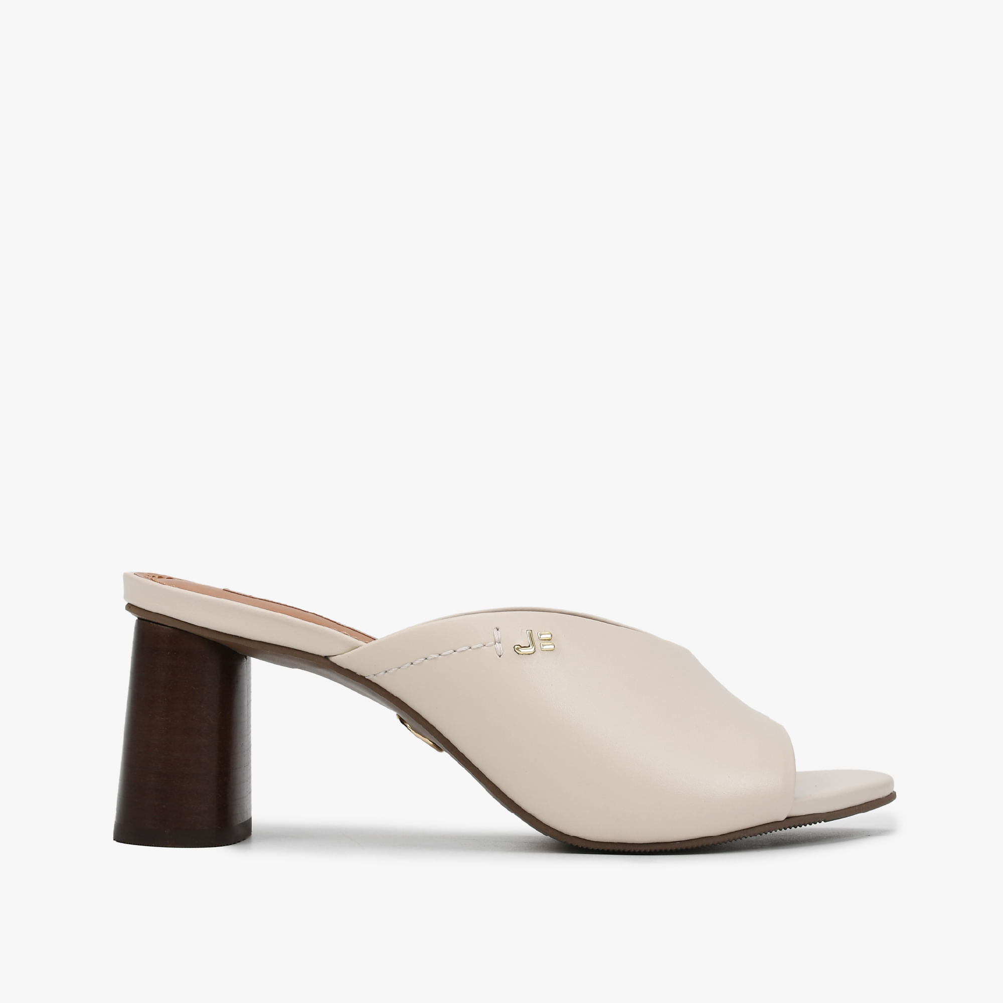 Tamanco Salto Bloco Off White Couro