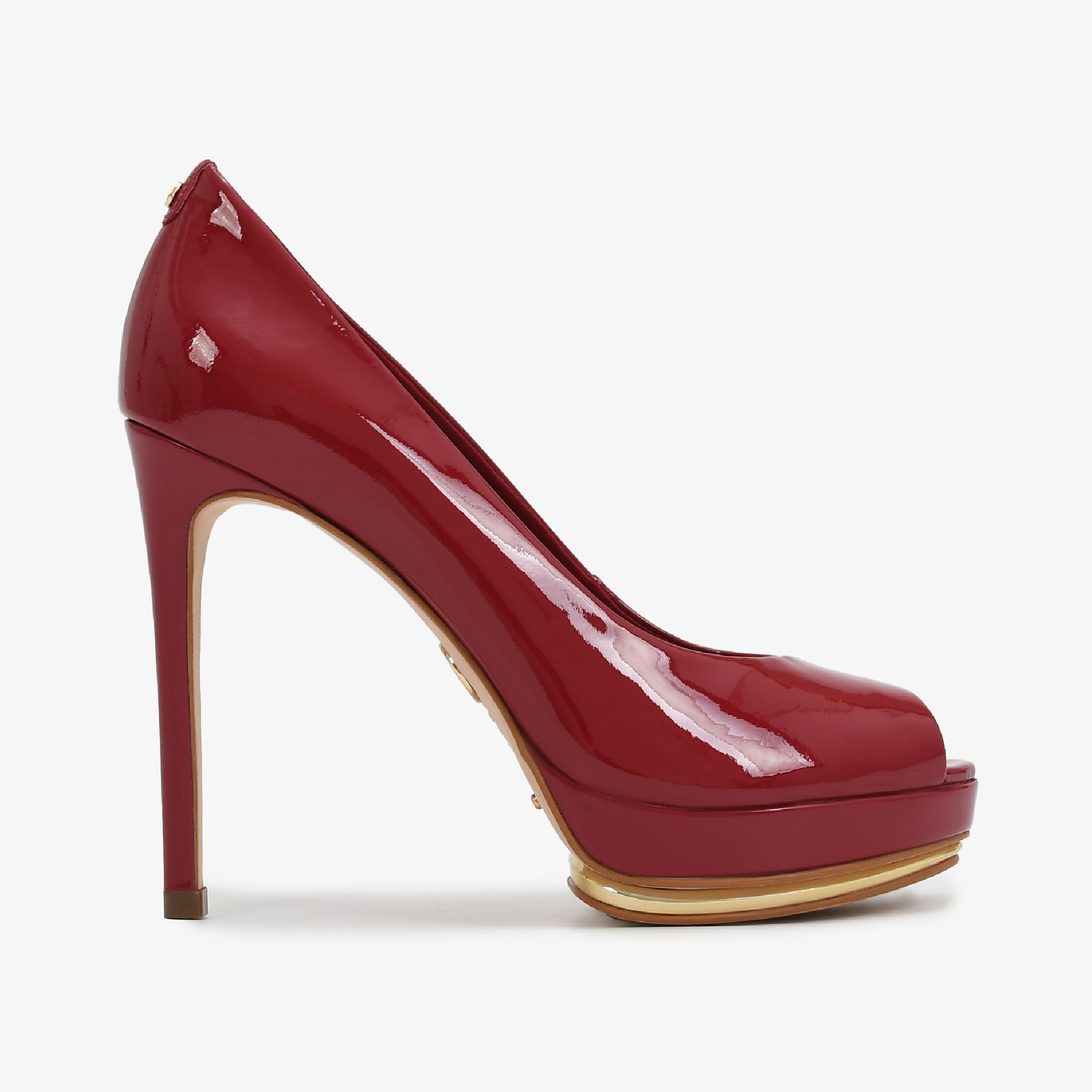 Peep Toe 3022 Vermelho Berry Couro Verniz