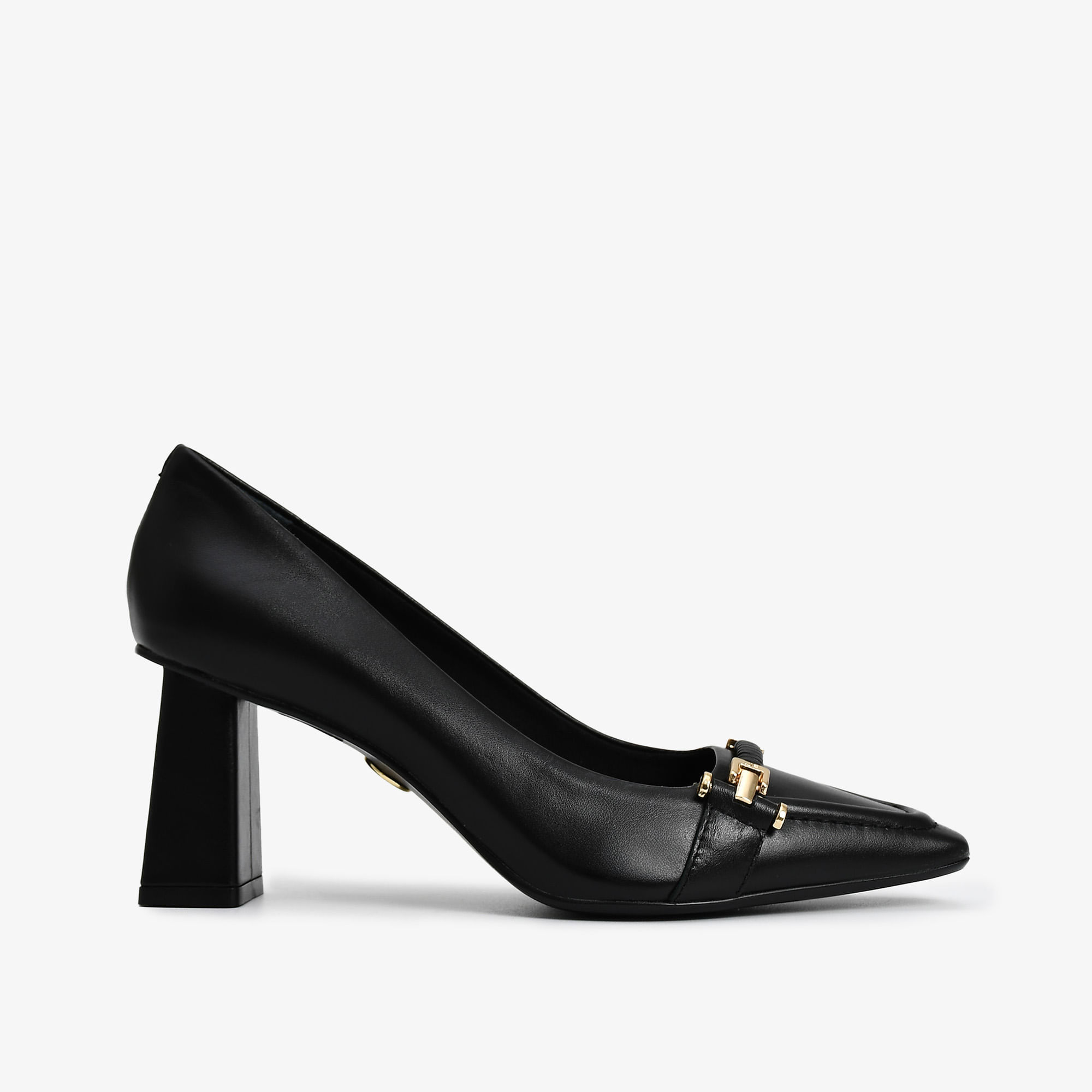 Scarpin Salto Bloco Preto Couro