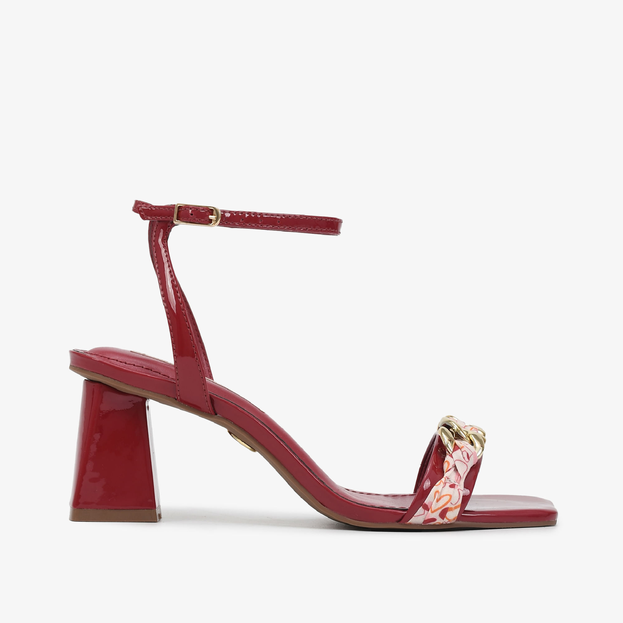 Sandália Salto Bloco Vermelho Verniz Couro