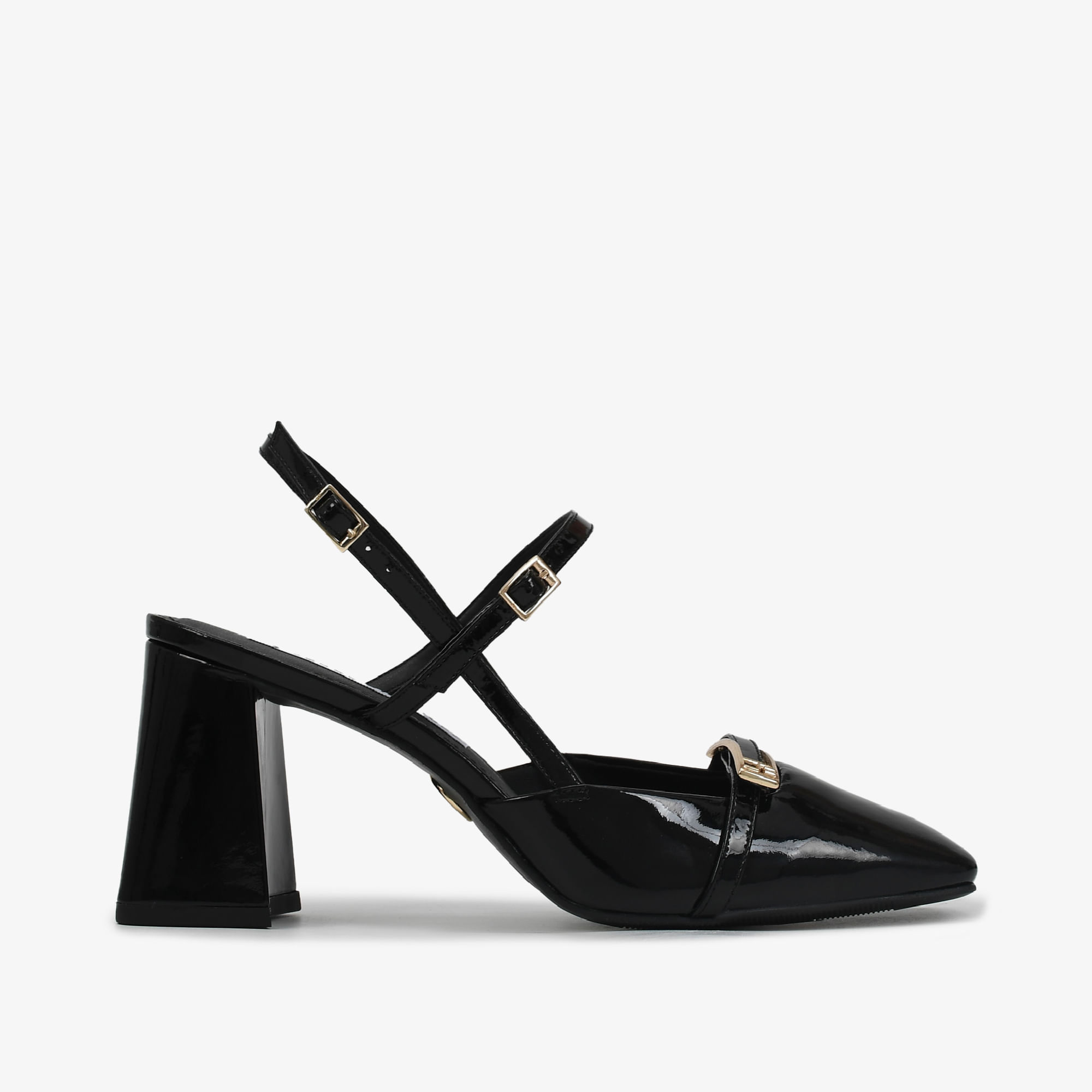 Slingback Preto Verniz Couro