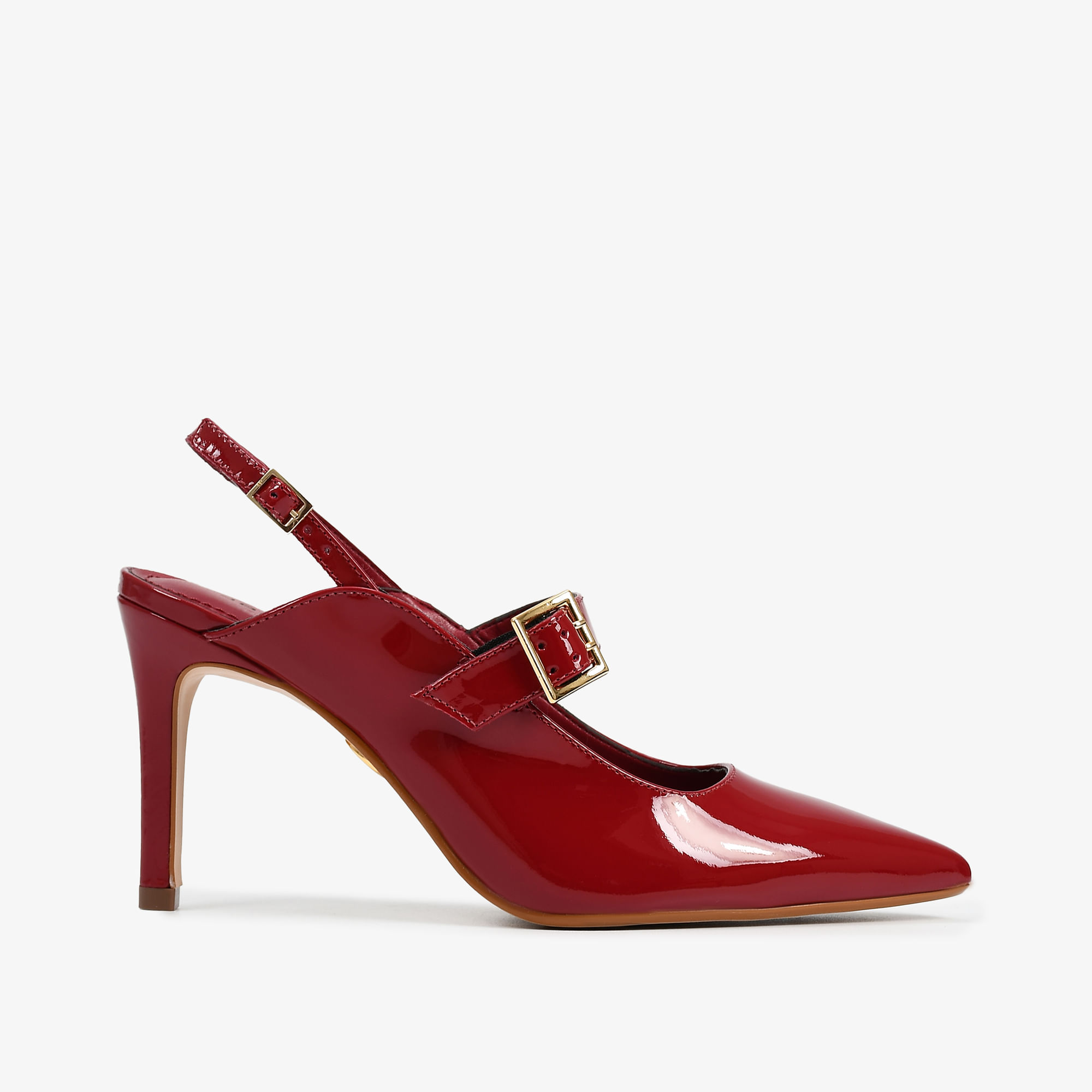 Scarpin Salto Fino Alto Vermelho Berry Couro Verniz