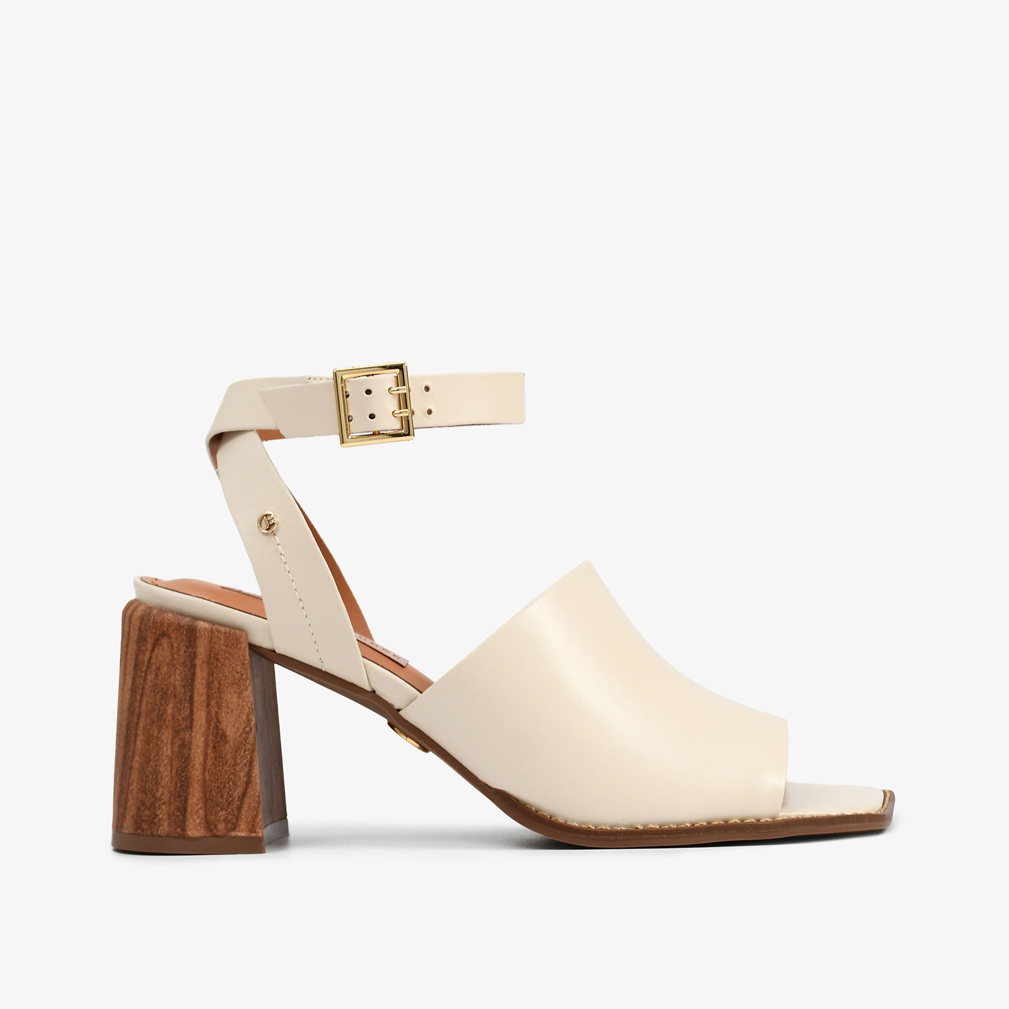 Sandália Salto Bloco Off White Brulée Couro