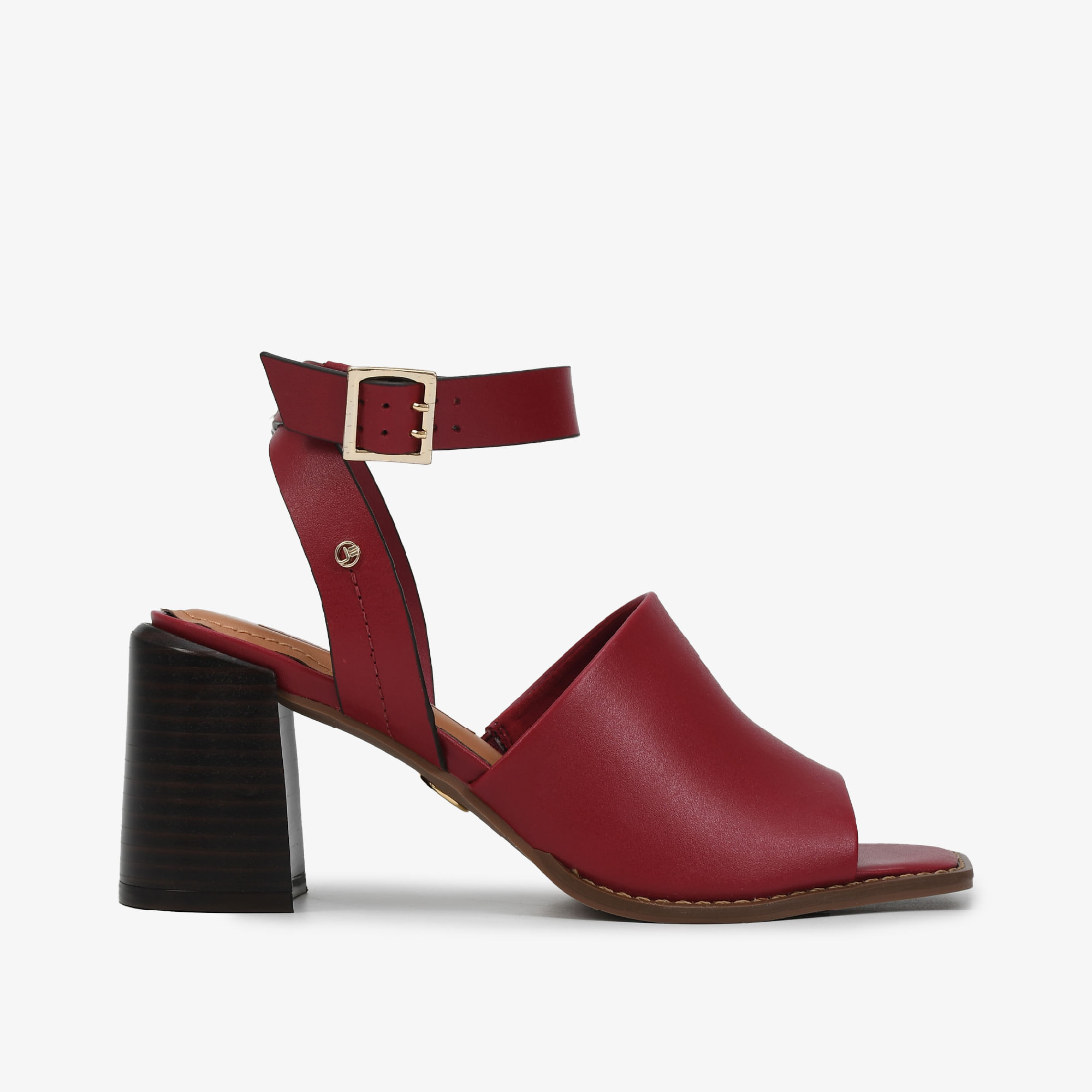 Sandália Salto Bloco Vermelho Couro