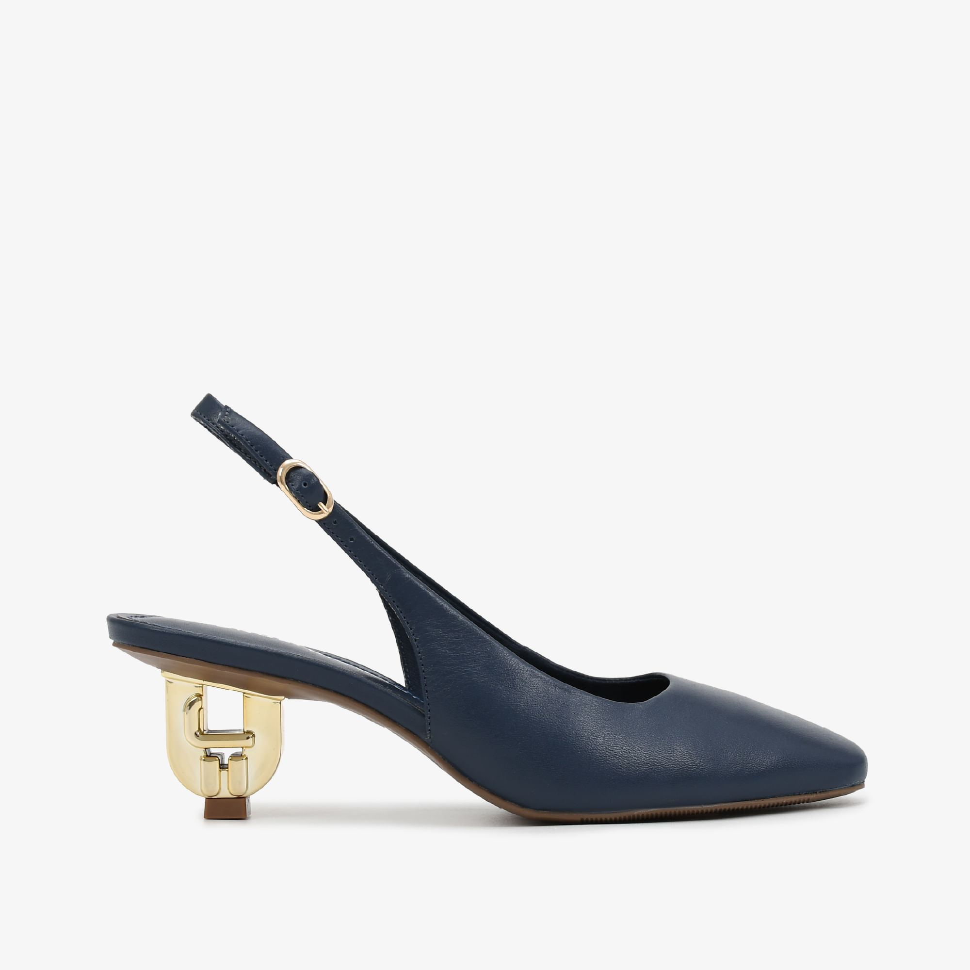 Slingback Azul Marinho Salto Exclusivo JB Heel Couro