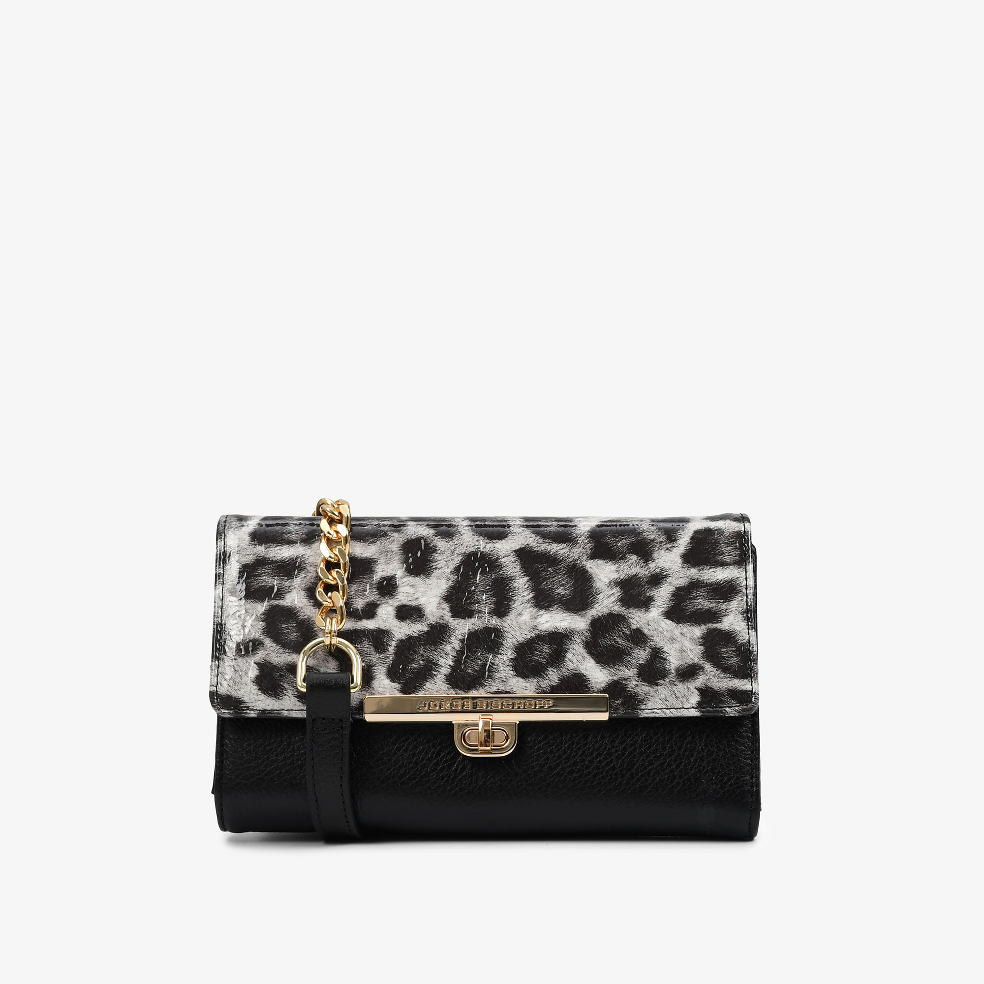 Bolsa Transversal Onça Preto Branco Couro