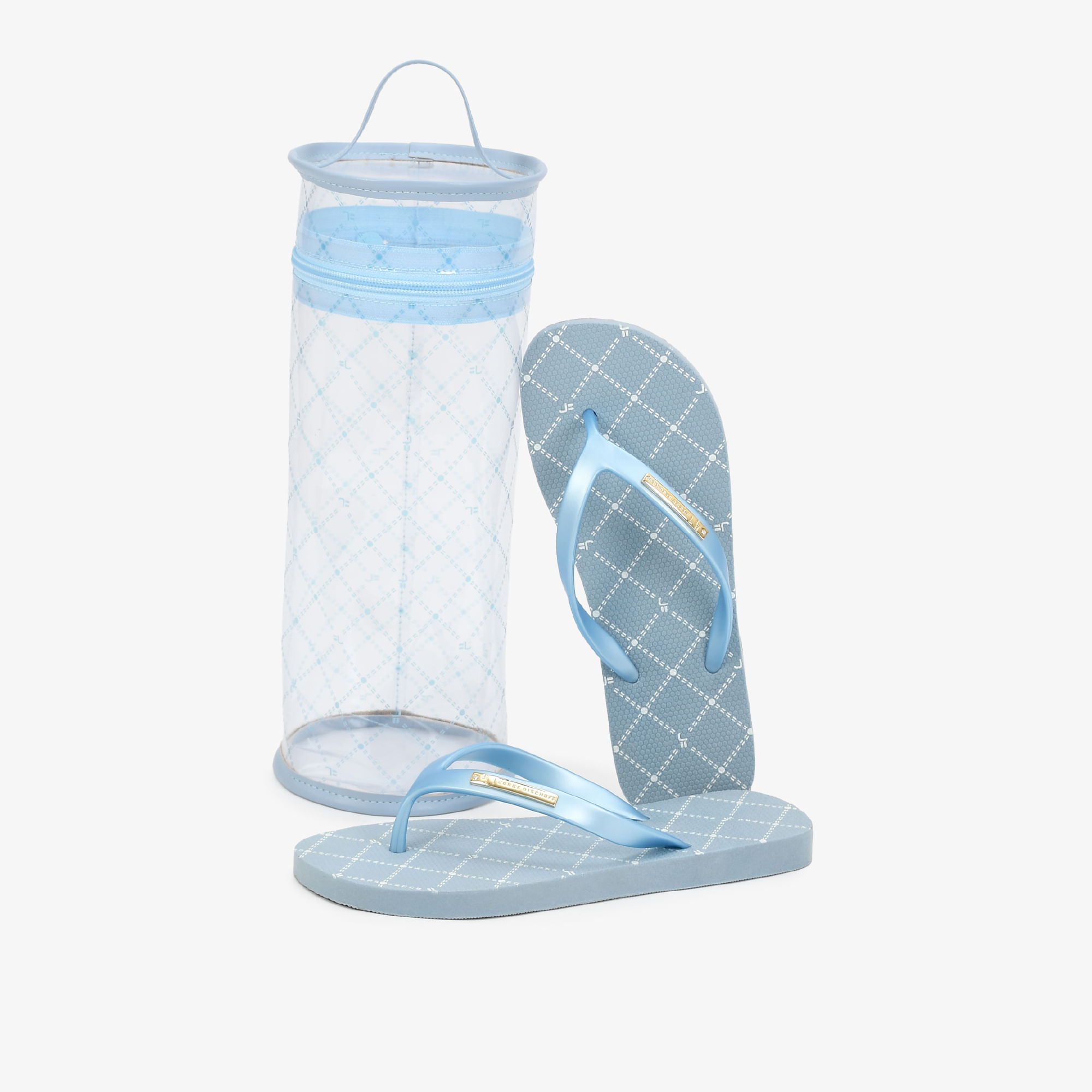 Kit Flat E Necessaire Azul Hortênsia Monograma Jb