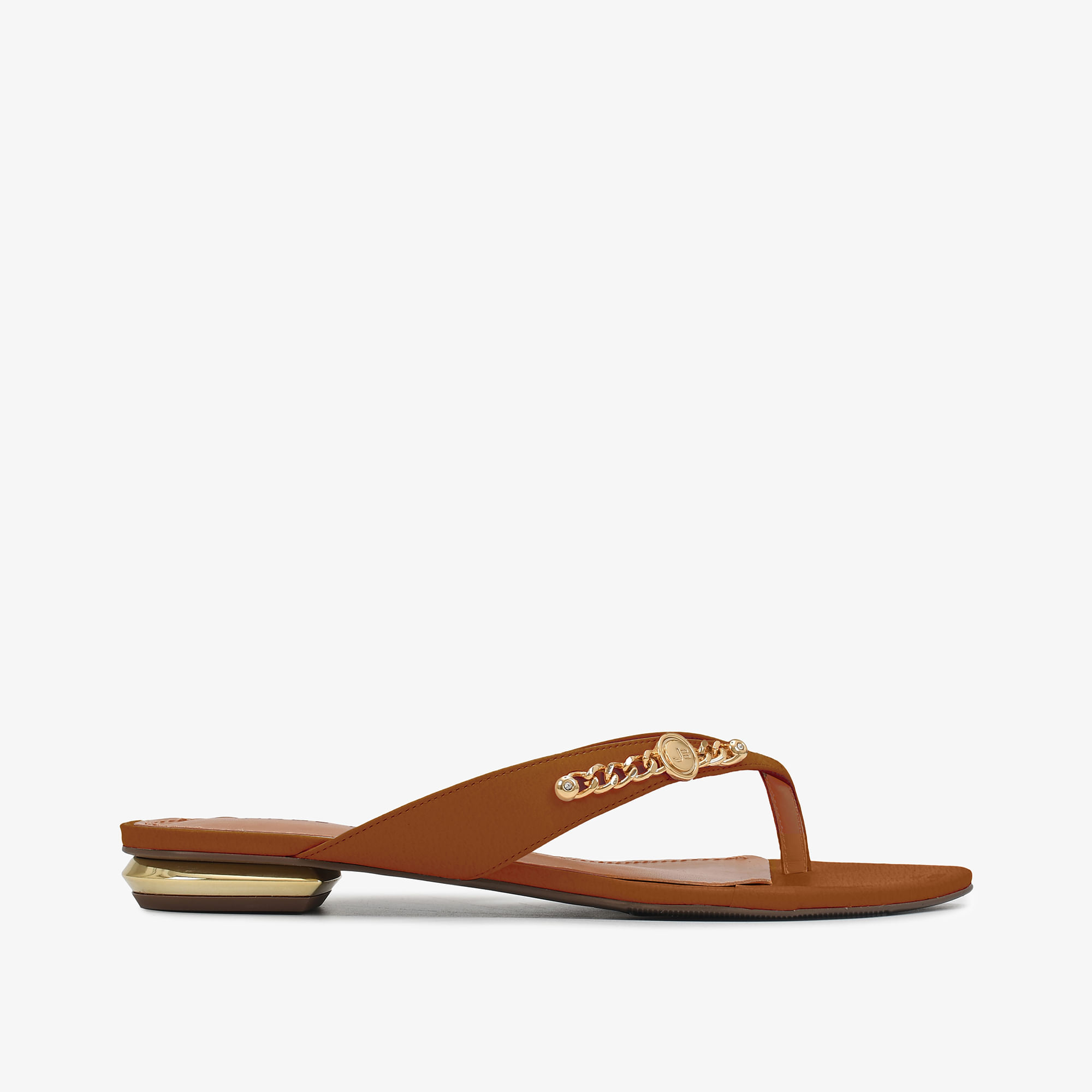 Chinelo Flat Marrom Caramelo Couro