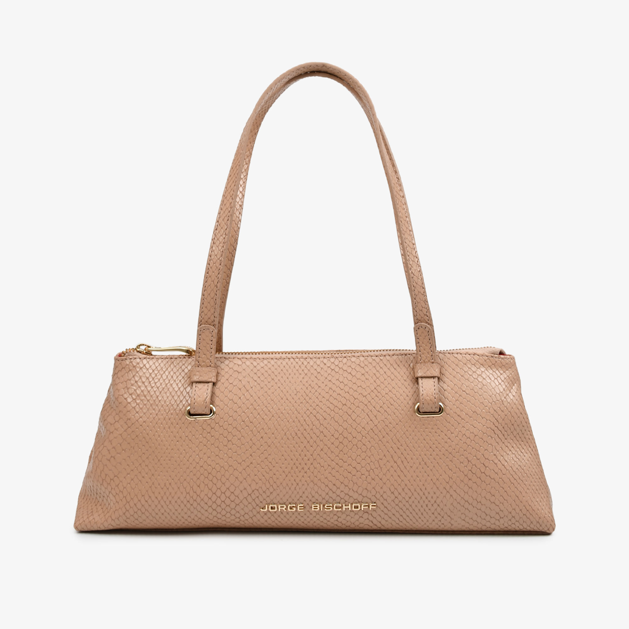 Bolsa Baguete Nude Natural Couro Snake