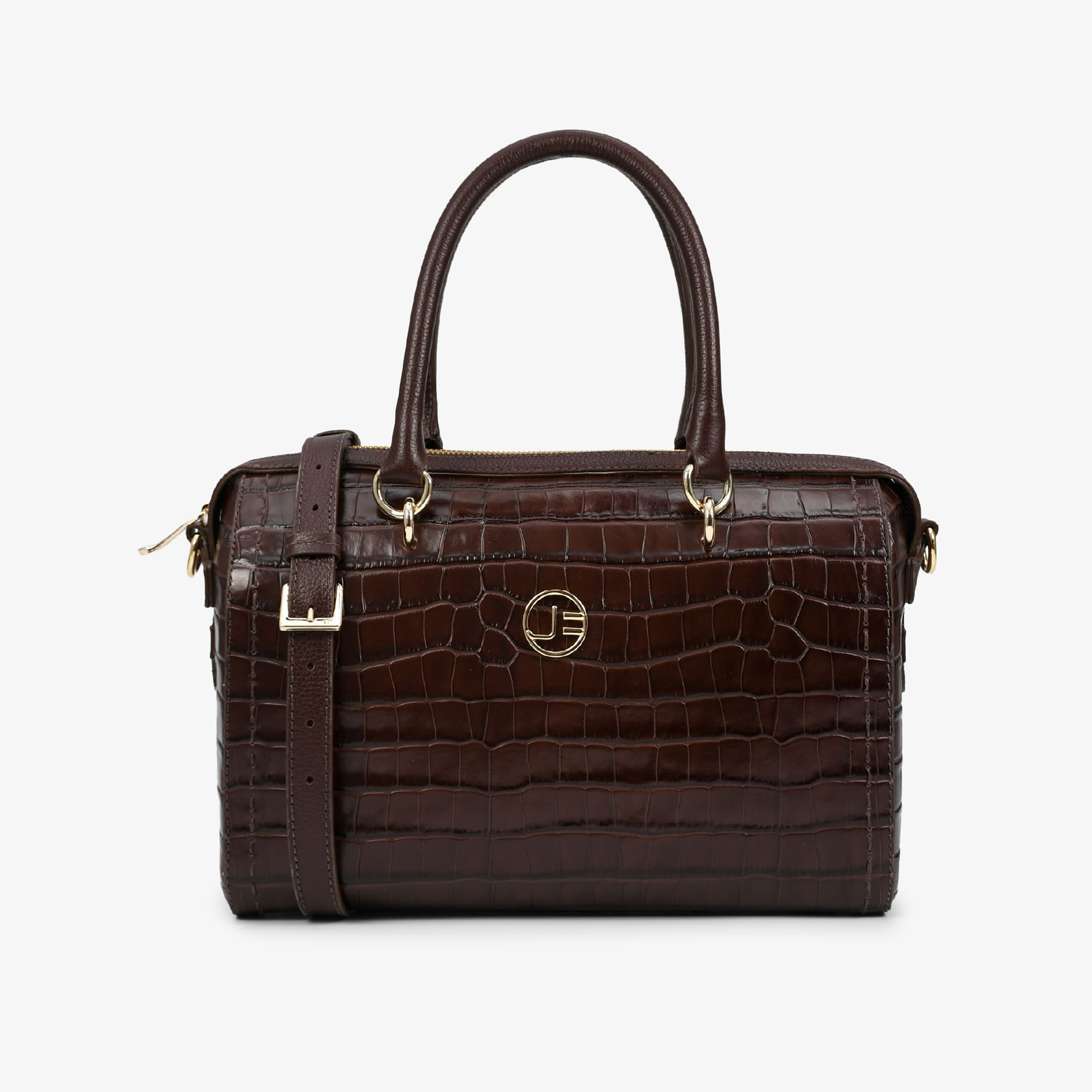 Bolsa Baú Marrom Florença Couro Croco