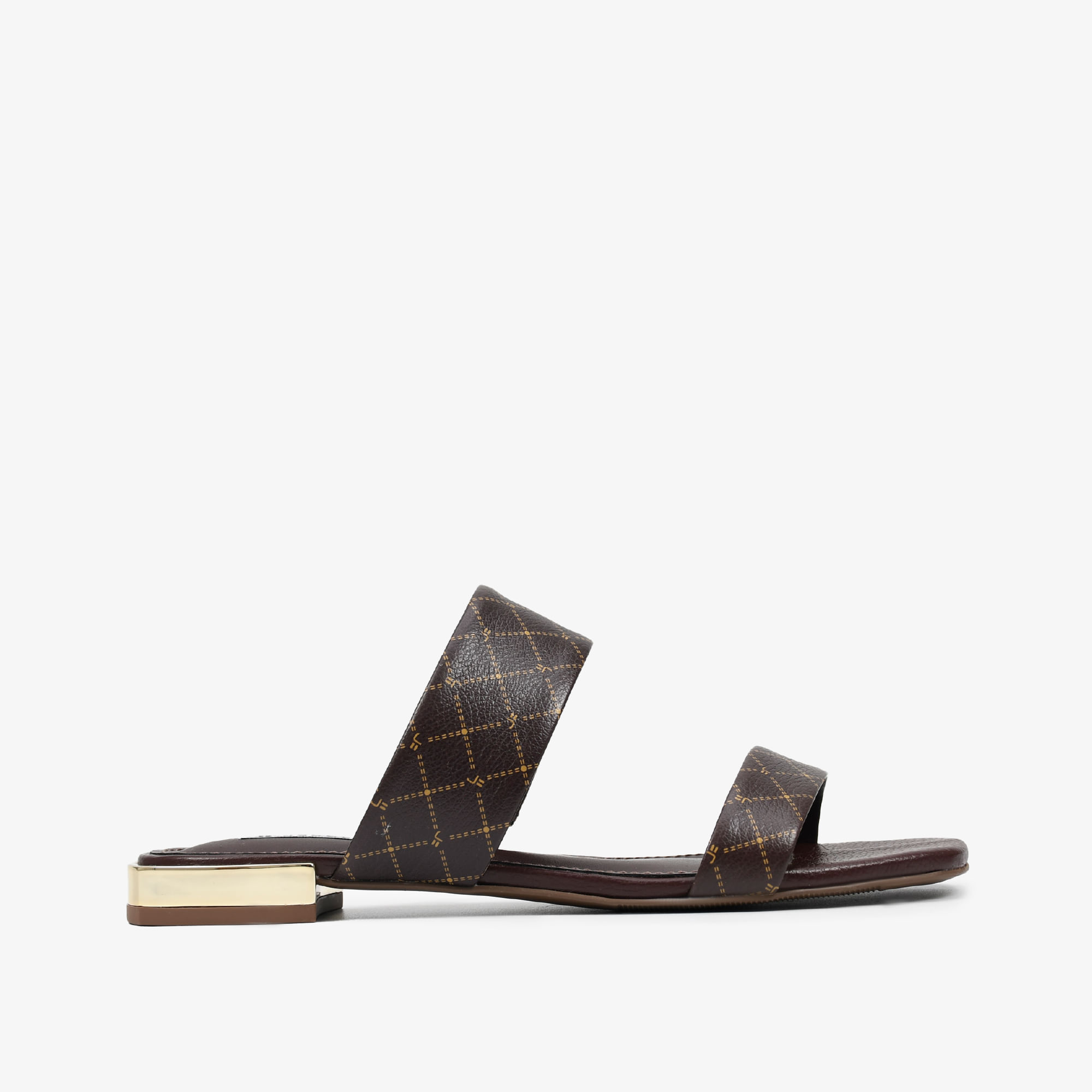 Sandália Flat Marrom Florença Monograma Jb Couro