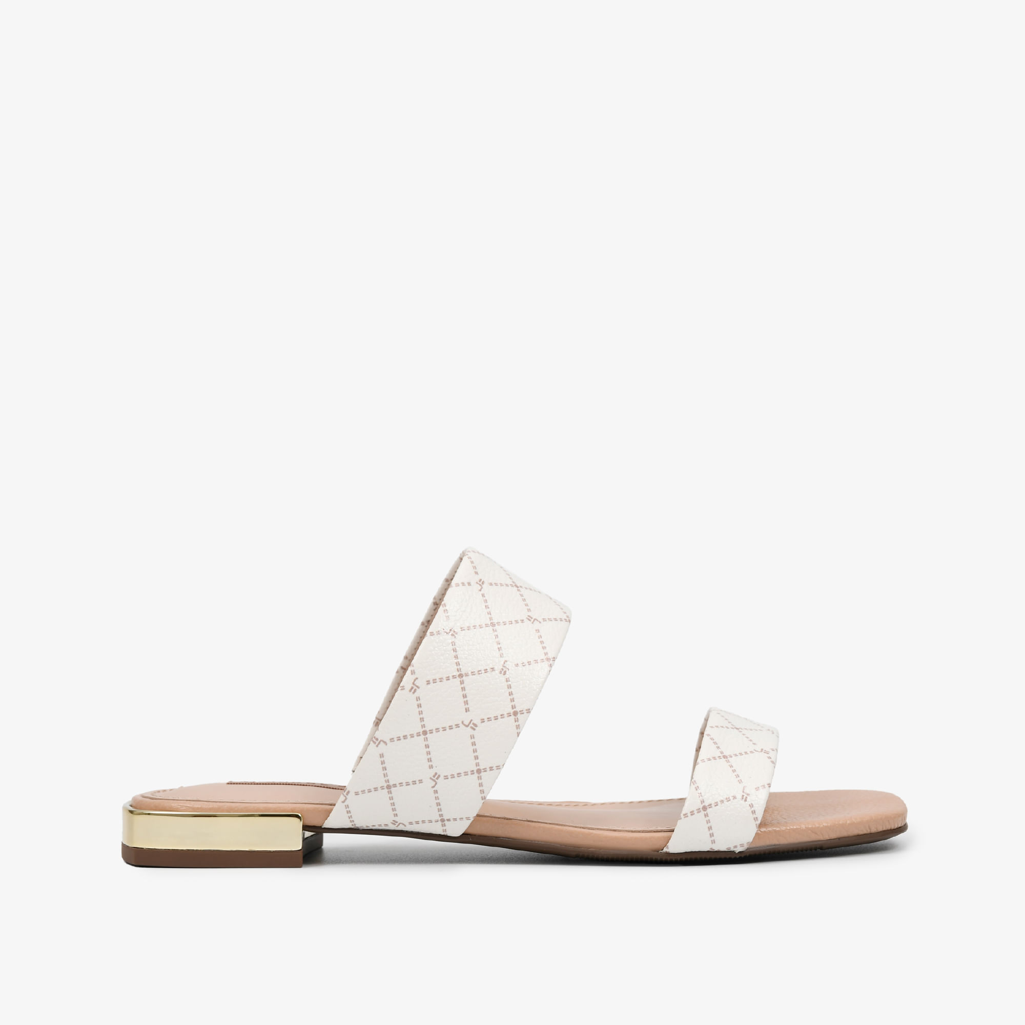 Sandália Flat Nude Off White Monograma Jb Couro