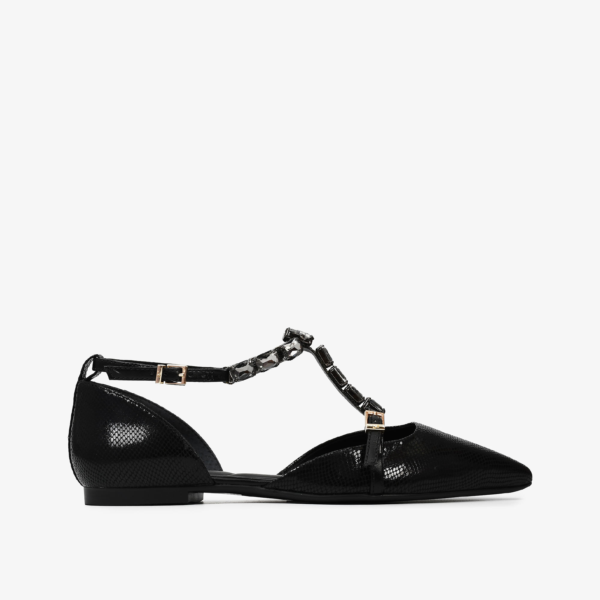 Sapatilha Preto Pedrarias Couro Snake