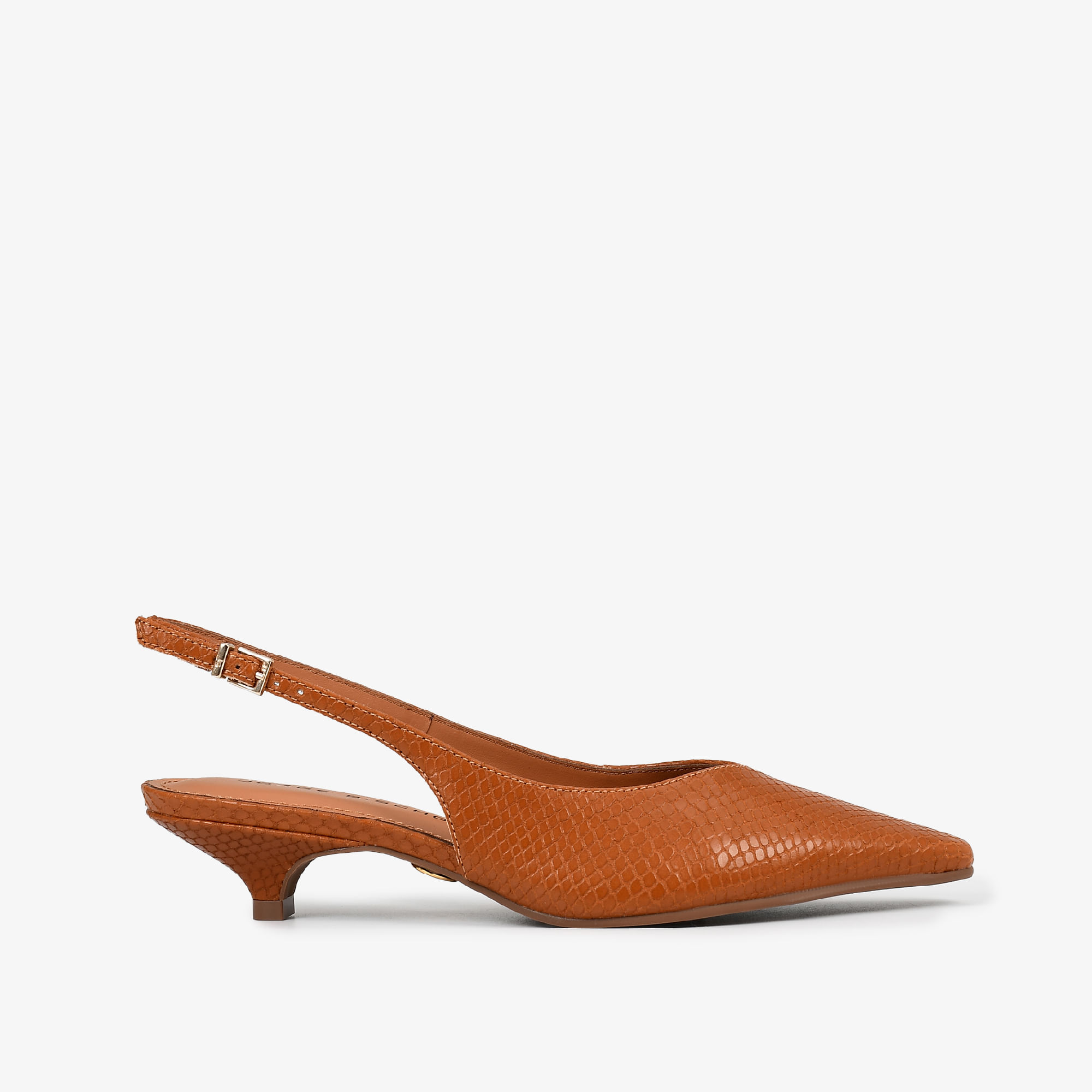 Slingback Marrom Caramelo Couro Snake