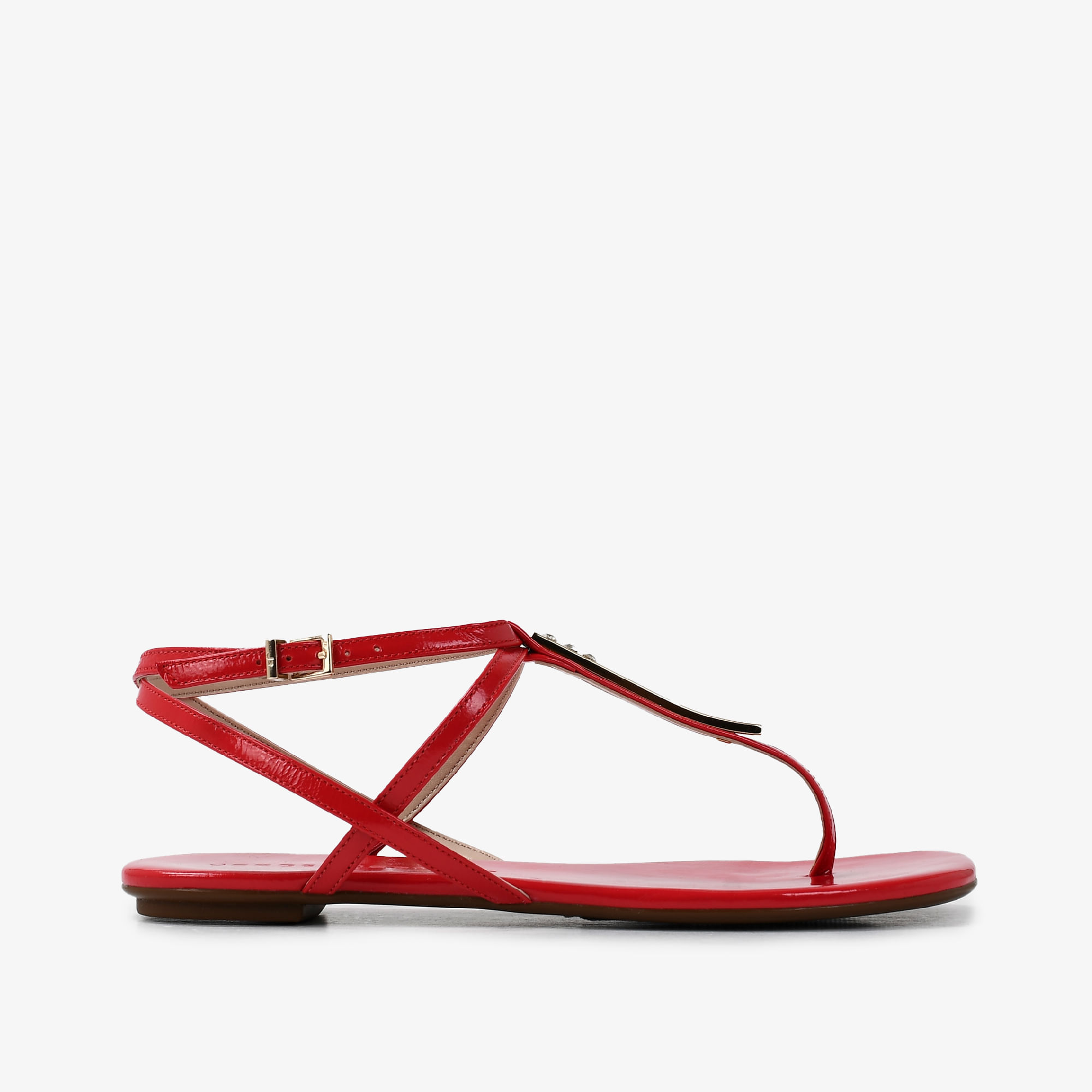 Sandália Flat Vermelho Couro Verniz