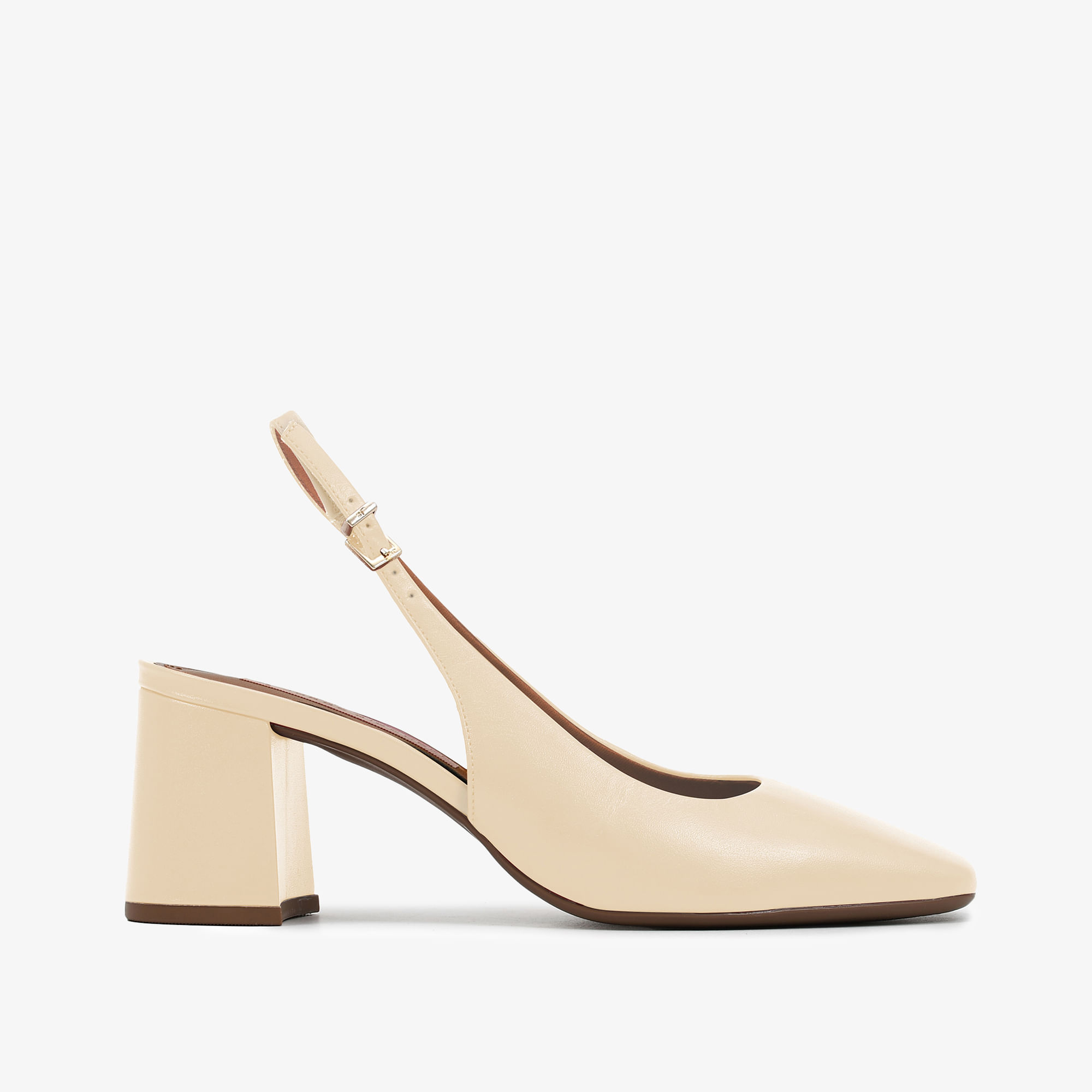 Slingback Salto Bloco Nude Couro