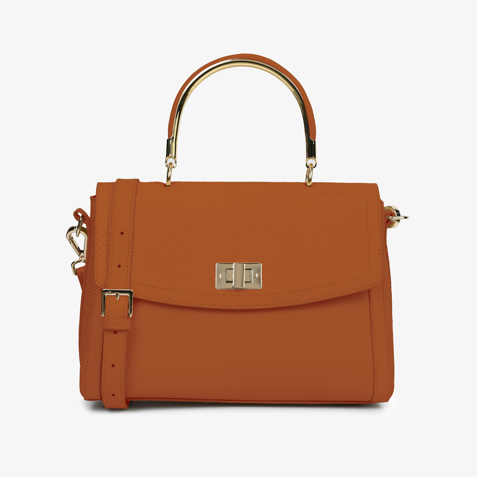 Bolsa Satchel Marrom Caramelo Couro Snake