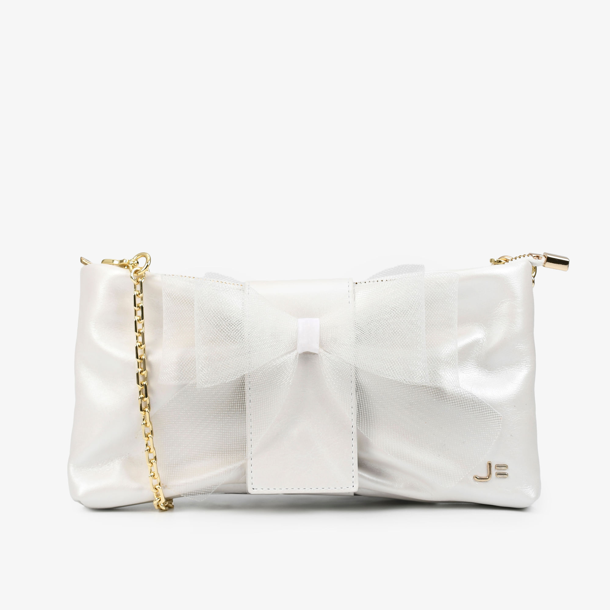 Bolsa Clutch Branco Say Yes Laço Couro Acetinado