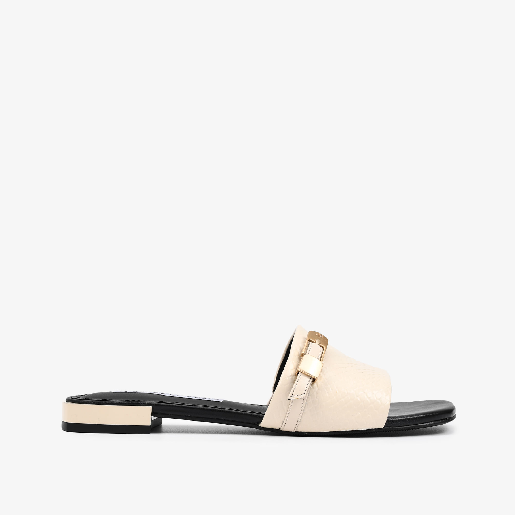 Chinelo Slide Preto Branco Couro