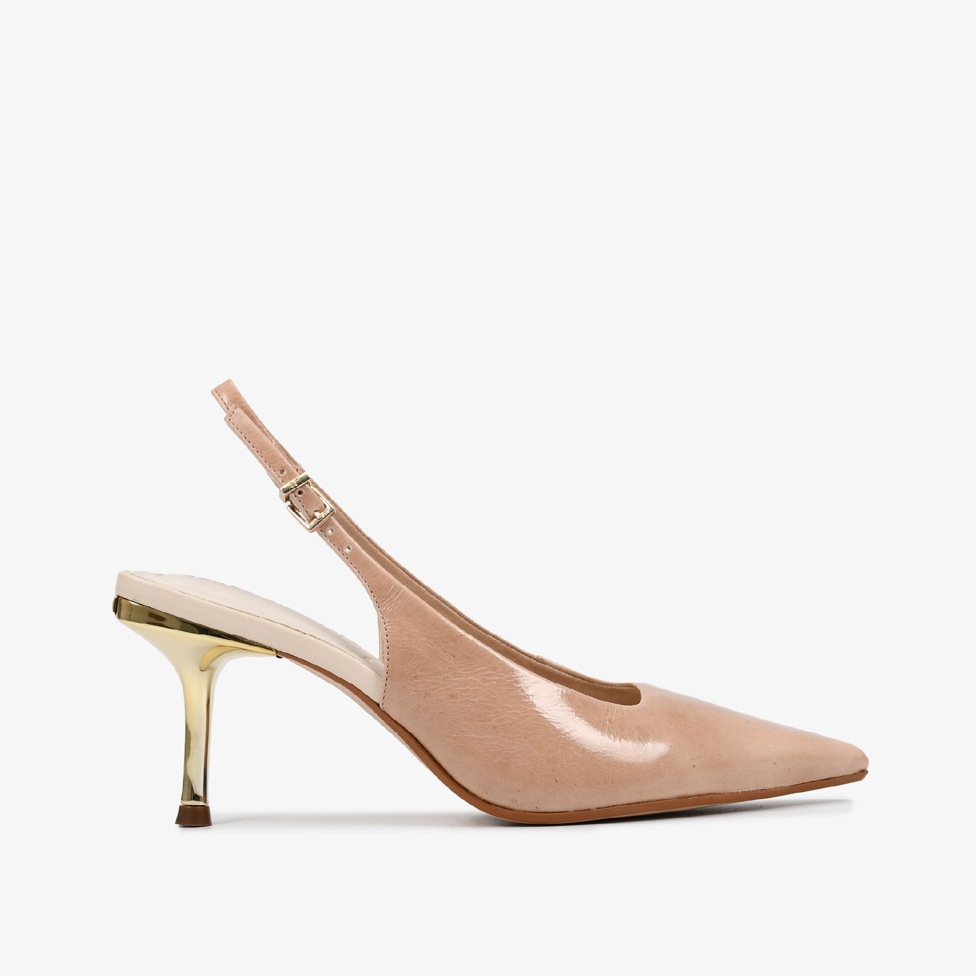 Slingback Salto Fino Nude Off White Brulée Couro Caseinado