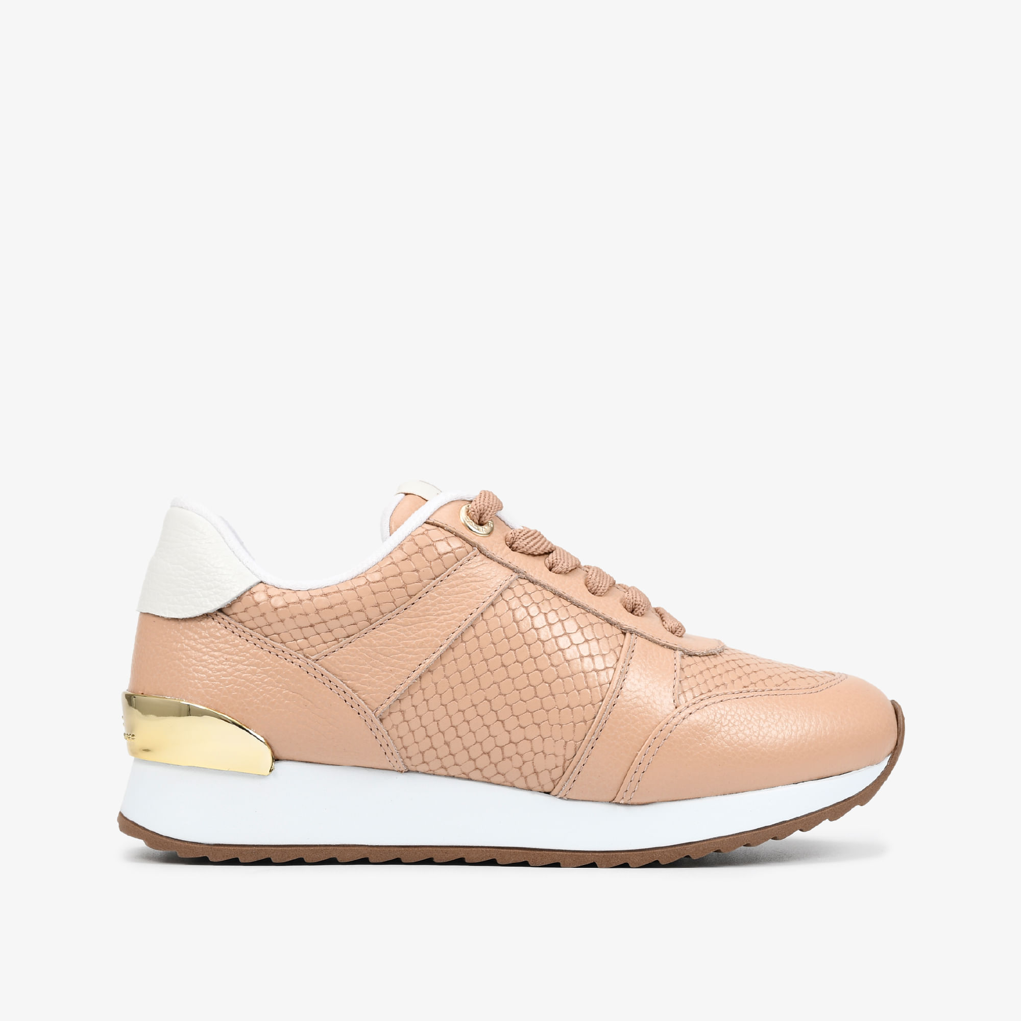 Tênis Jogger Nude Couro Snake