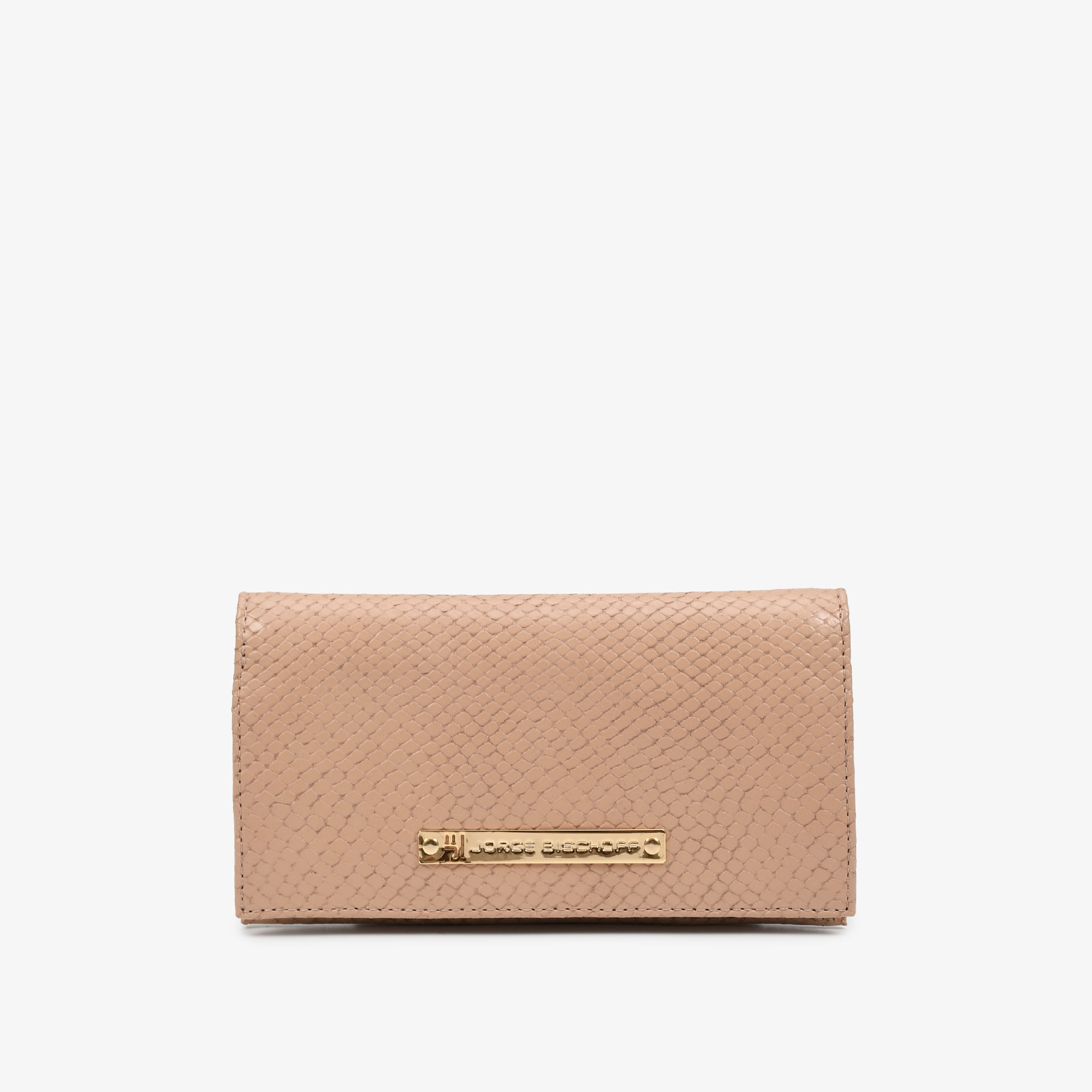 Carteira Envelope Nude Couro Snake
