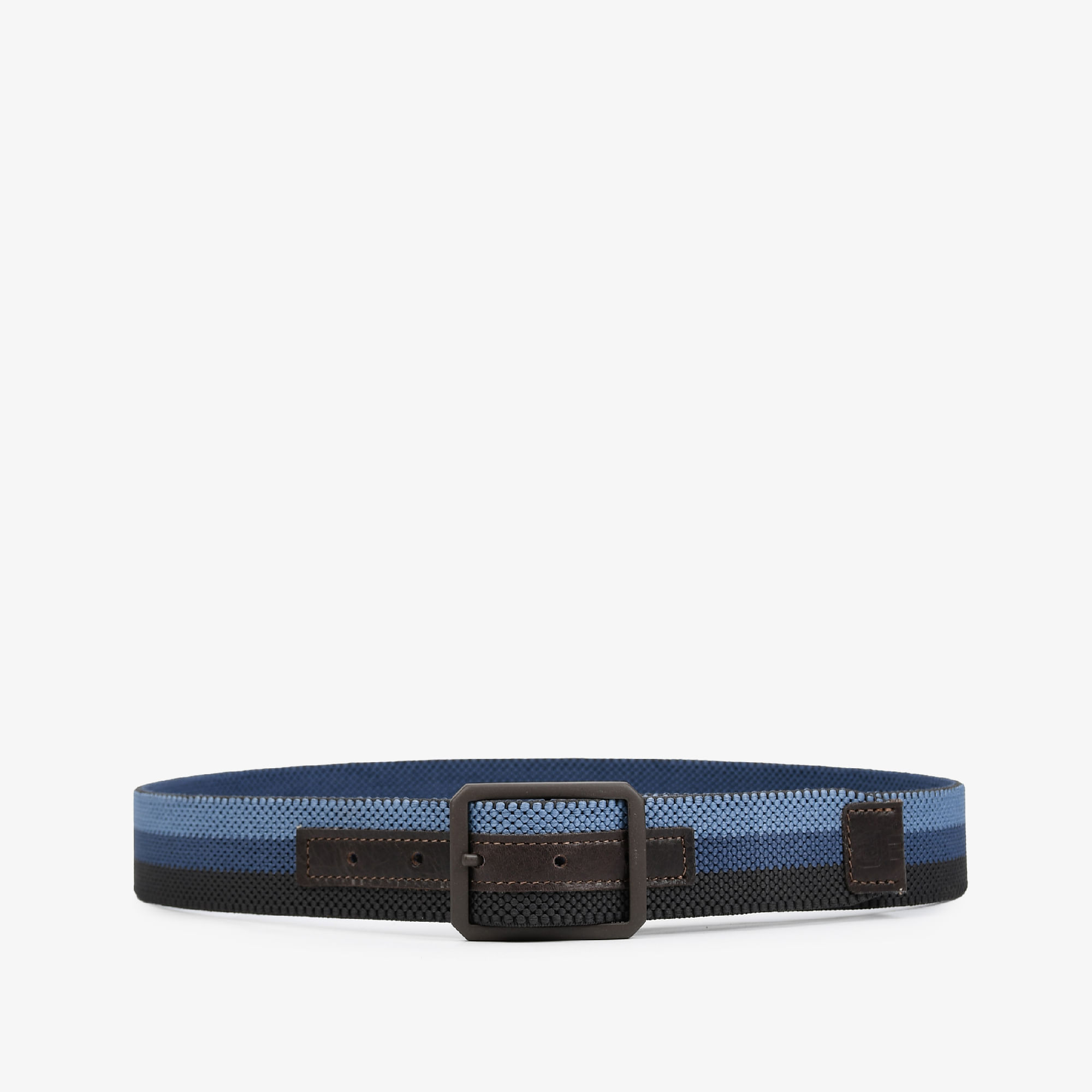 Cinto Masculino Gorgurão Listrado Azul Couro Marrom