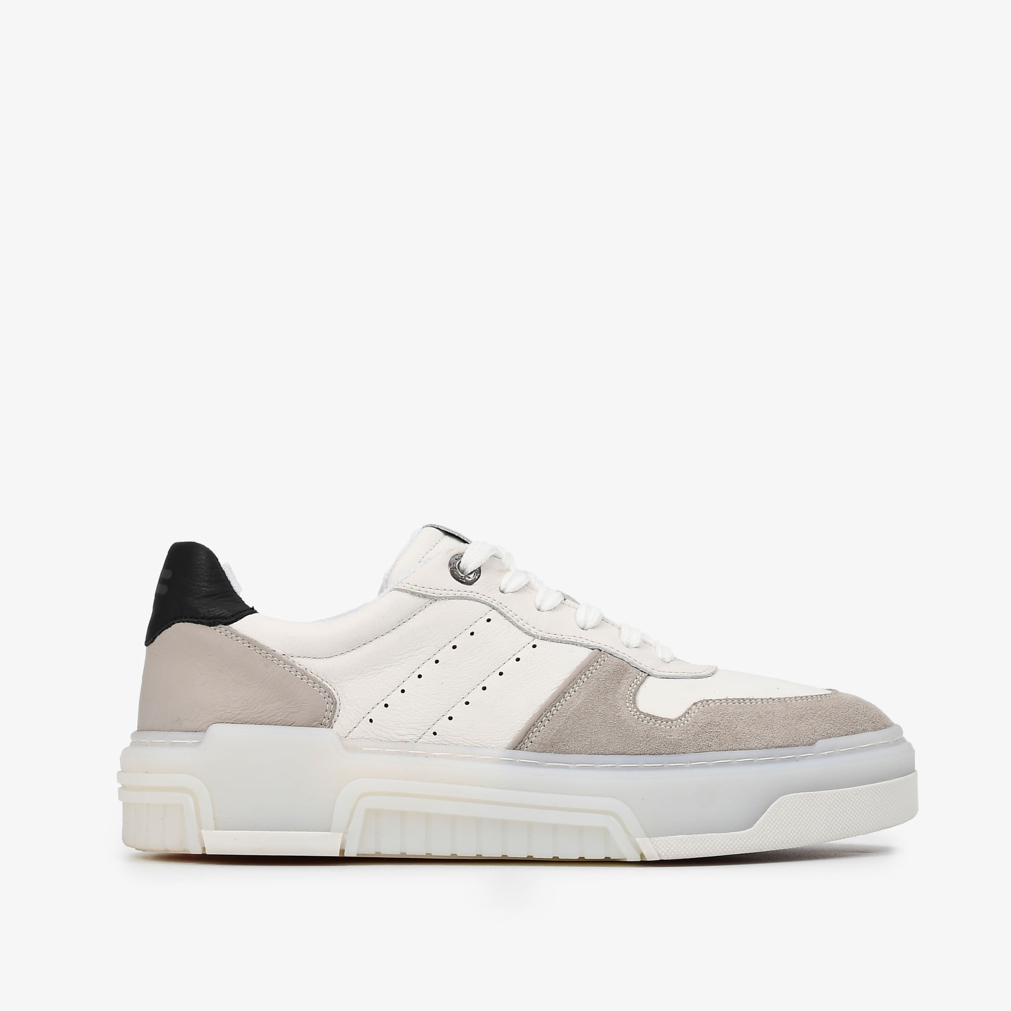 Tênis Masculino Casual Branco Cinza Couro Camurça