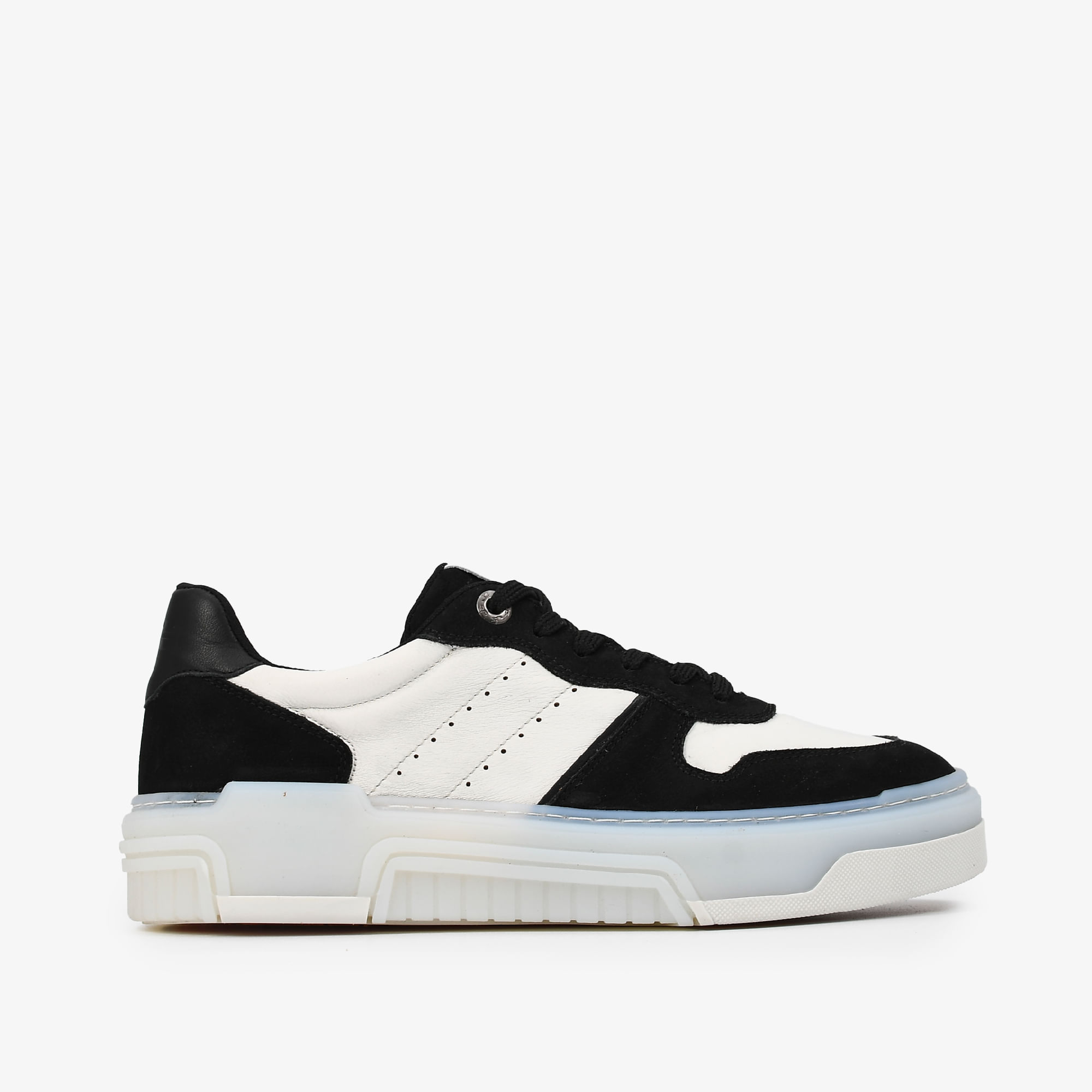Tênis Masculino Casual Preto Branco Couro Camurça