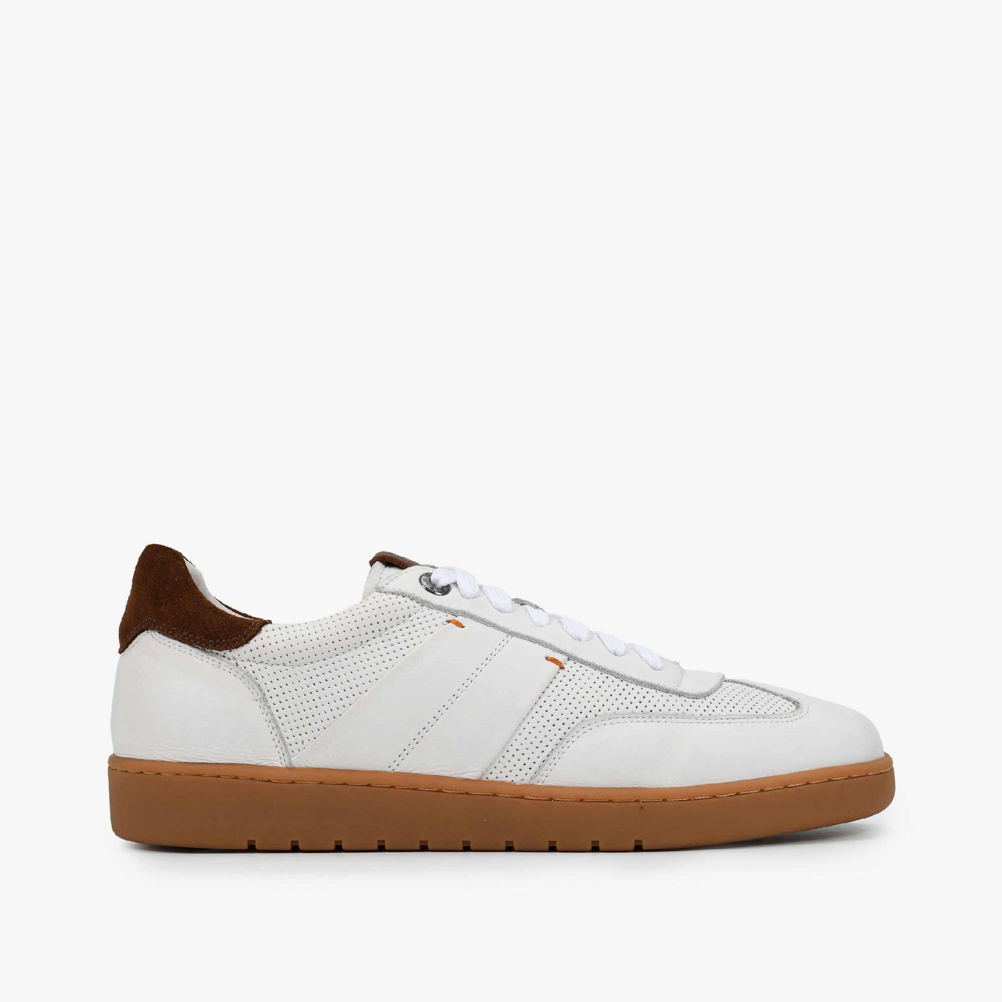 Tênis Masculino Branco Marrom Couro