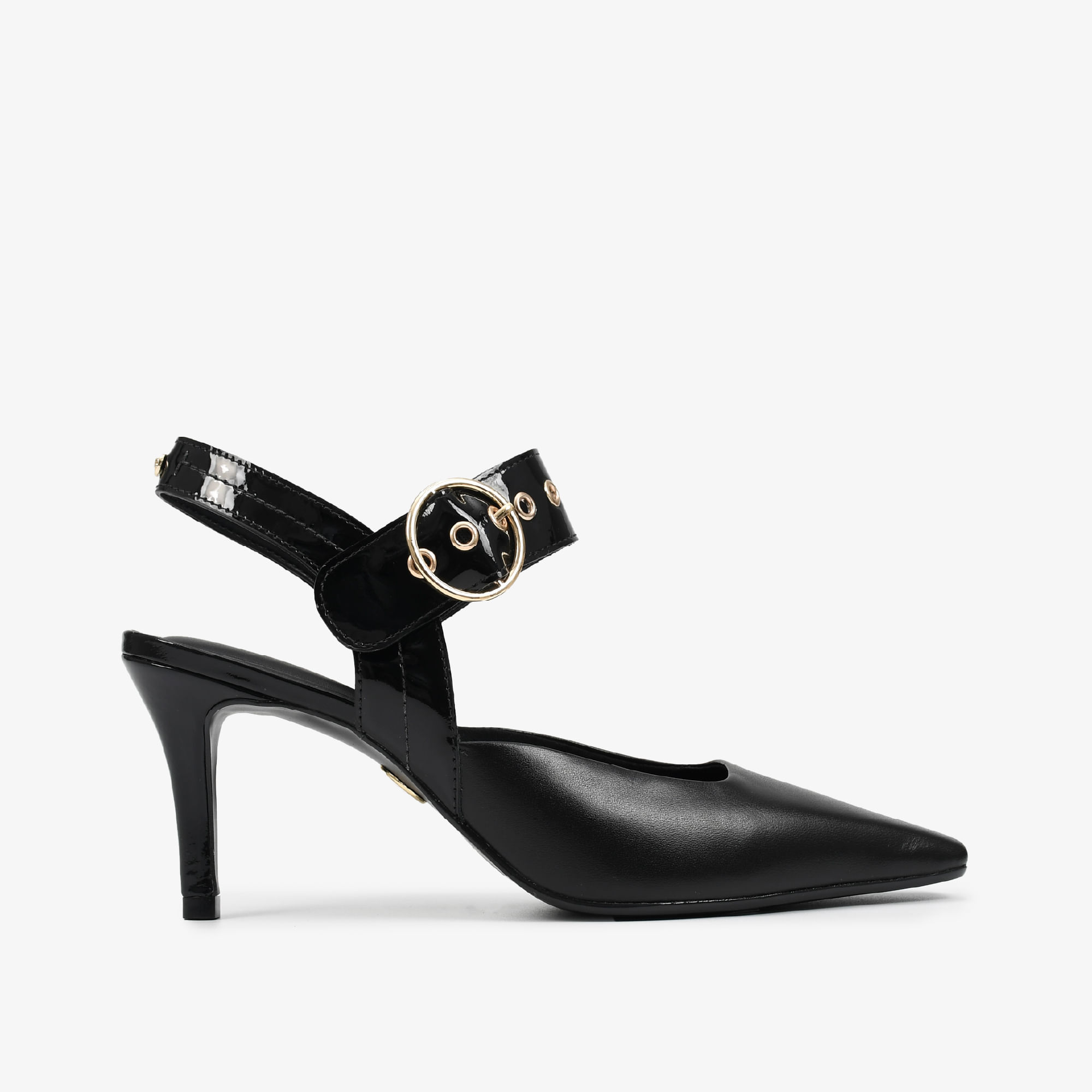 Slingback Preto Verniz Salto Fino Couro