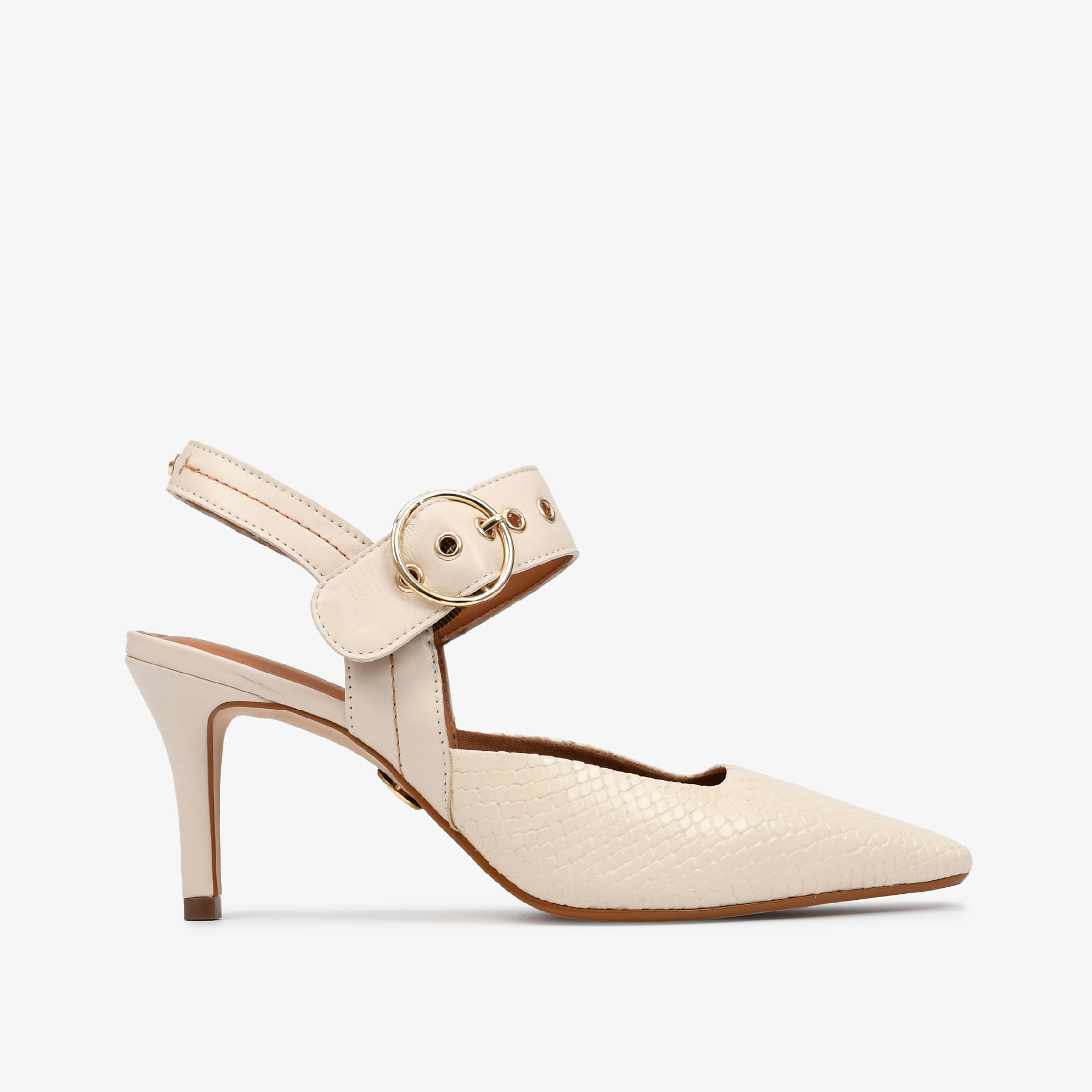 Slingback Off White Brulée Salto Fino Couro Snake