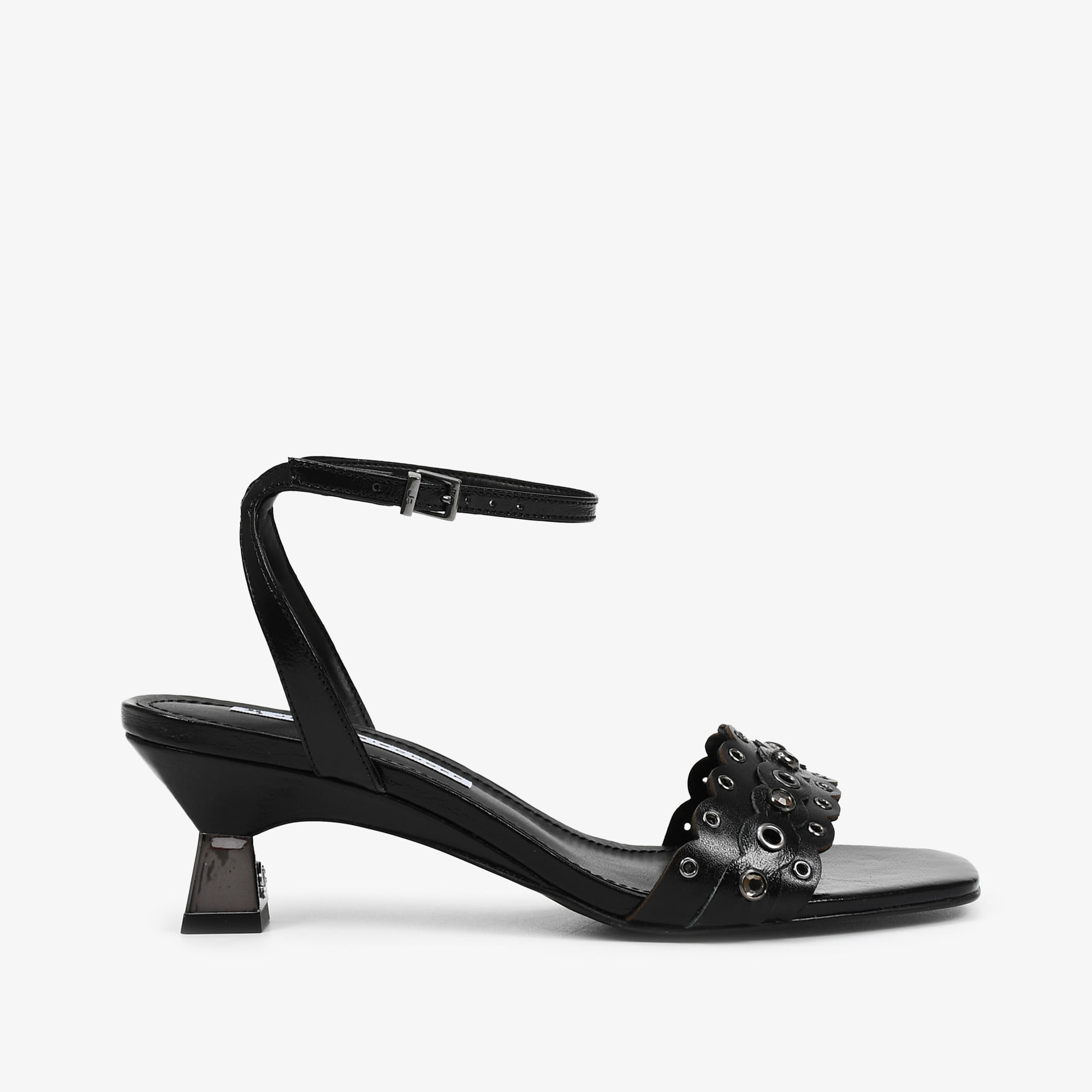 Sandália Preto Metal Pedraria Couro Napa
