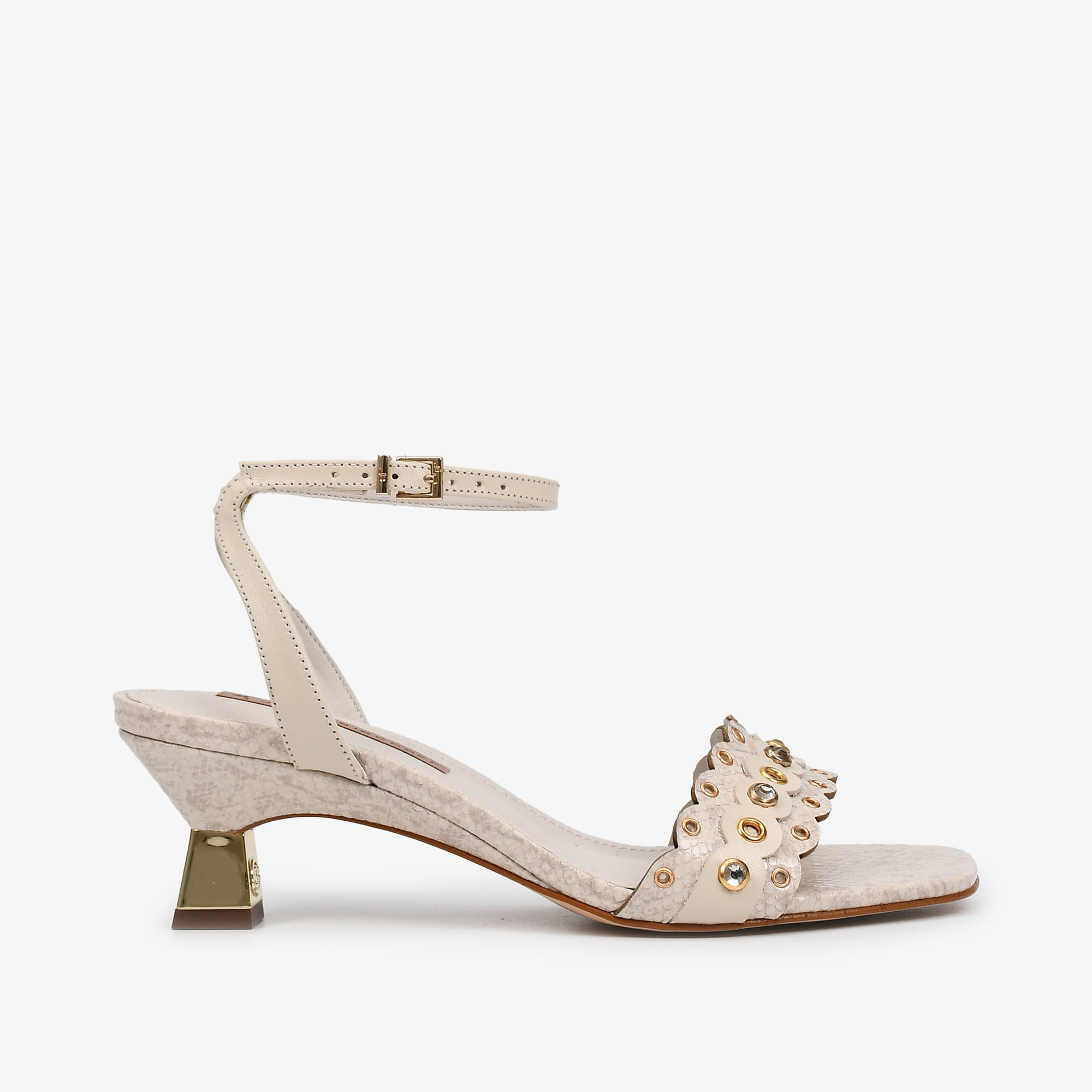 Sandália Off White Brulée Metal Pedraria Couro Snake