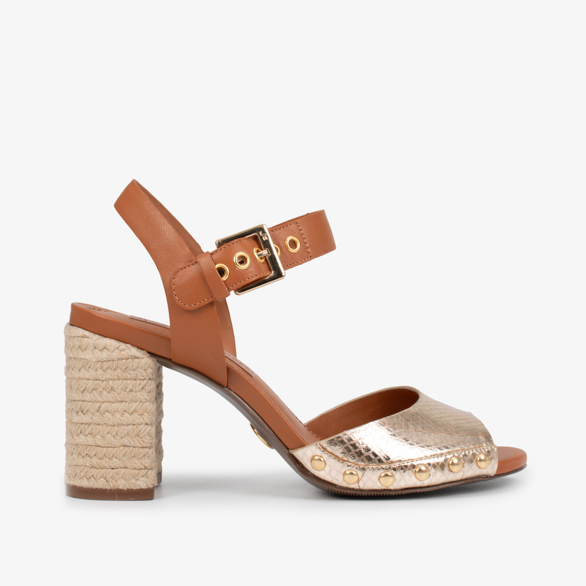 Sandália Ouro Tachas Dourado Couro