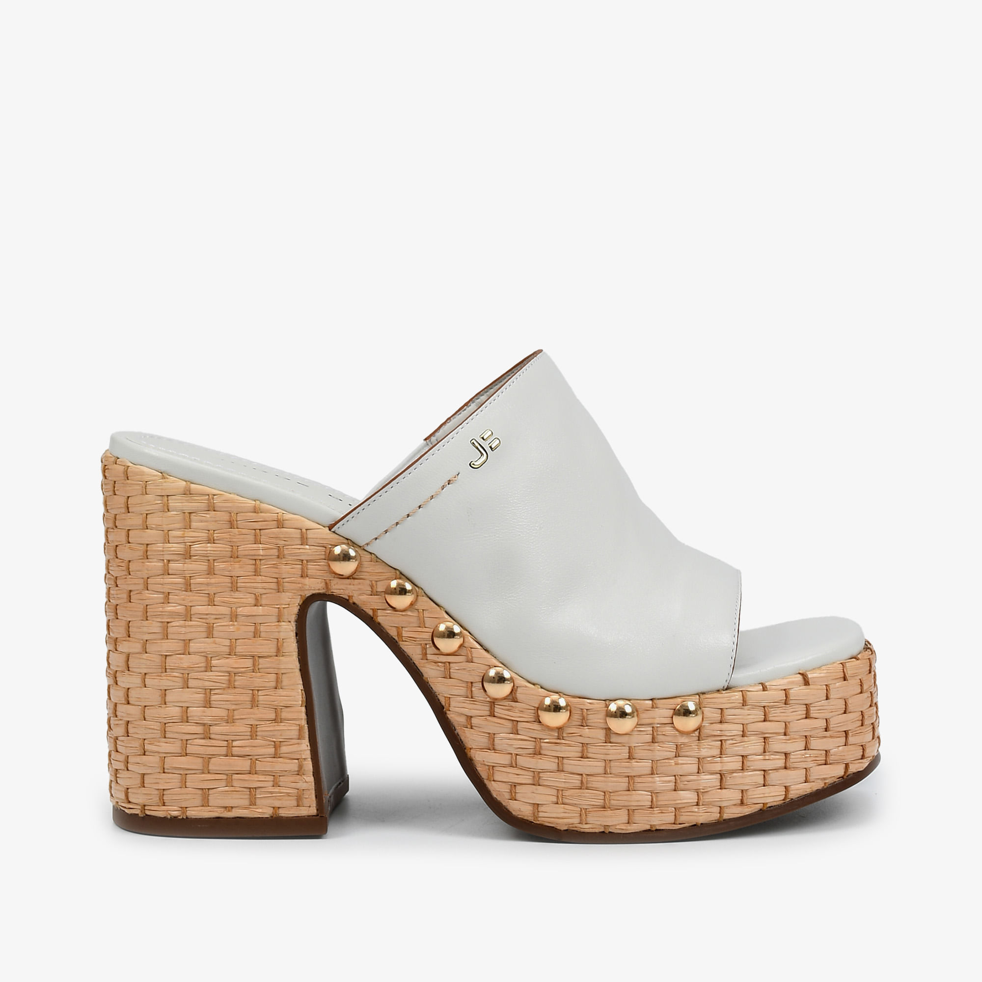 Tamanco Off White Brulée Ráfia Tachas Couro